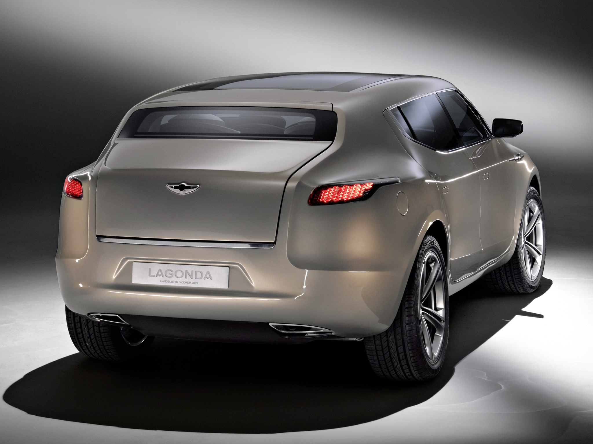 aston martin, cars, back view, rear view, style, 2009, concept car, beige metallic, lagonda 4K, Ultra HD