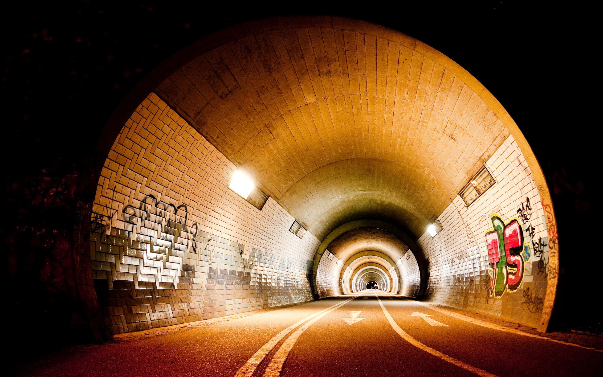 tunnel, graffiti, cities, shine, light, road, lamp, illumination, lighting, lamps