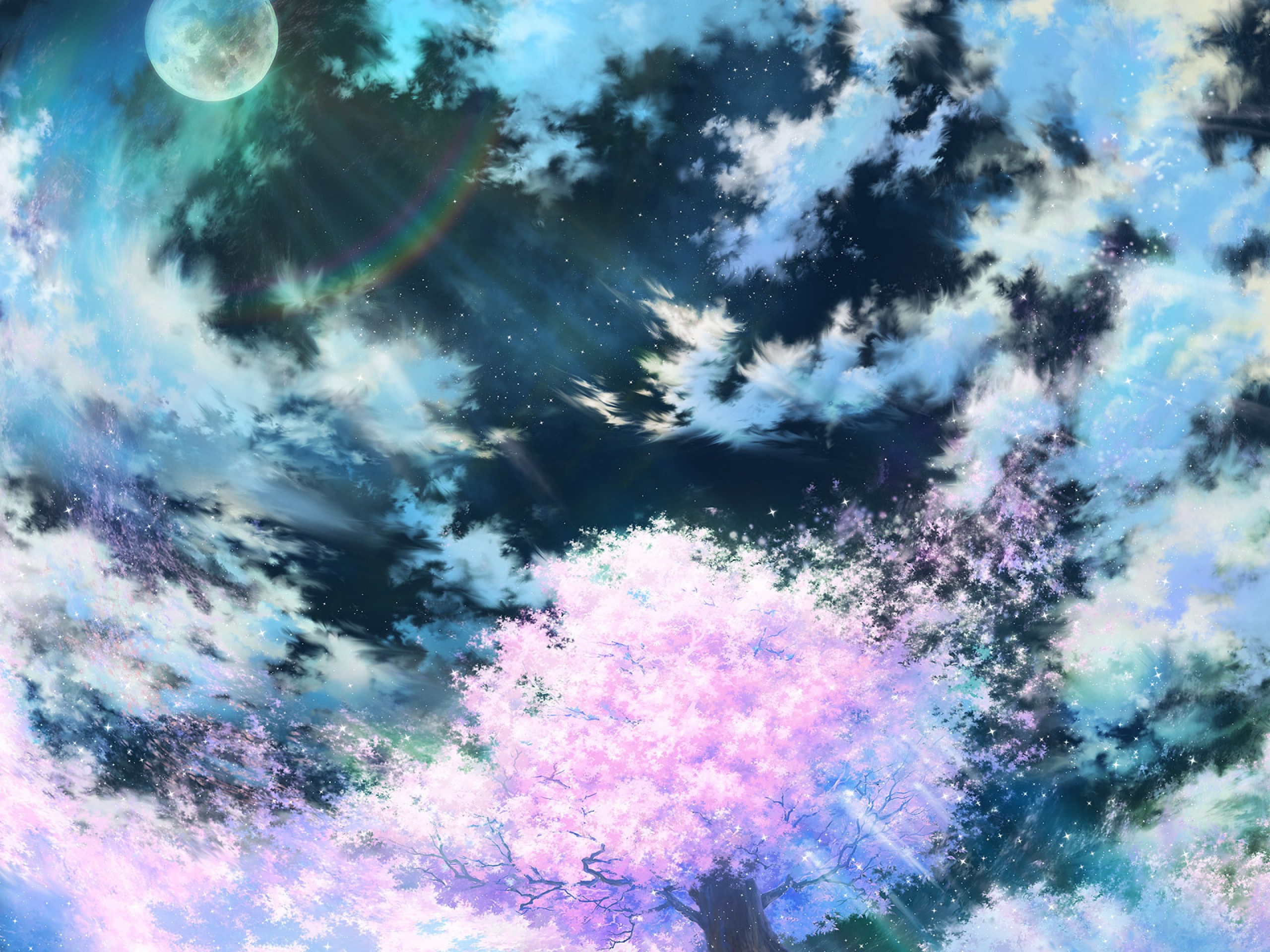 sakura, pink, anime, sky, art for android