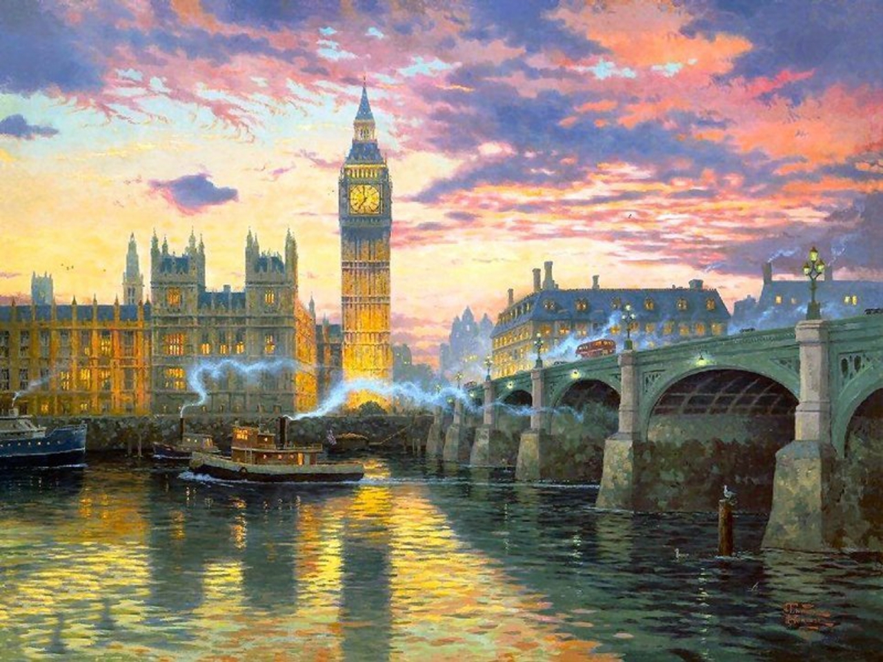 14682 скачать обои картины, лондон, пейзаж, города, река, архитектура - заставки и картинки бесплатно