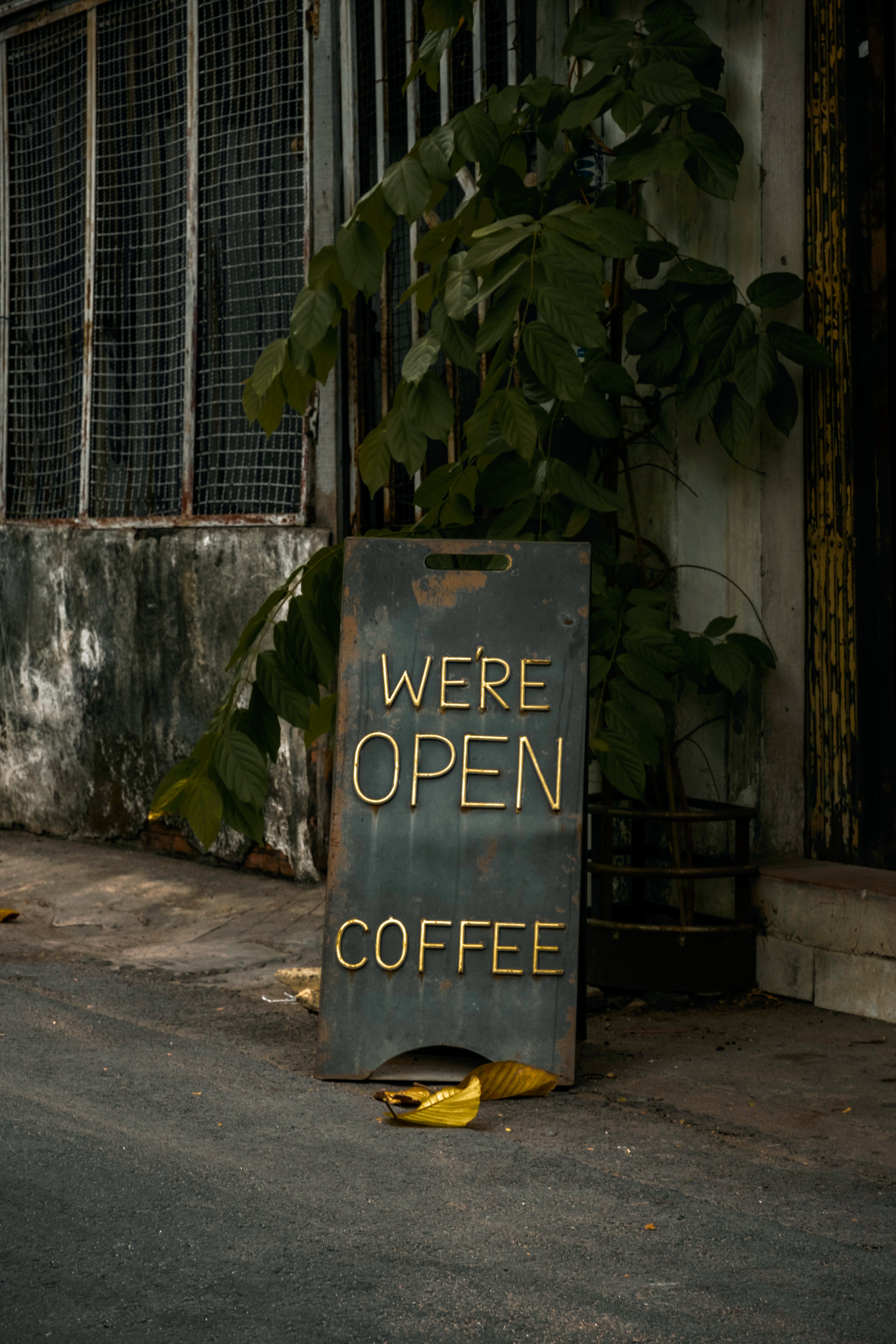 words, signboard, coffee, inscription, sign, open, it's open