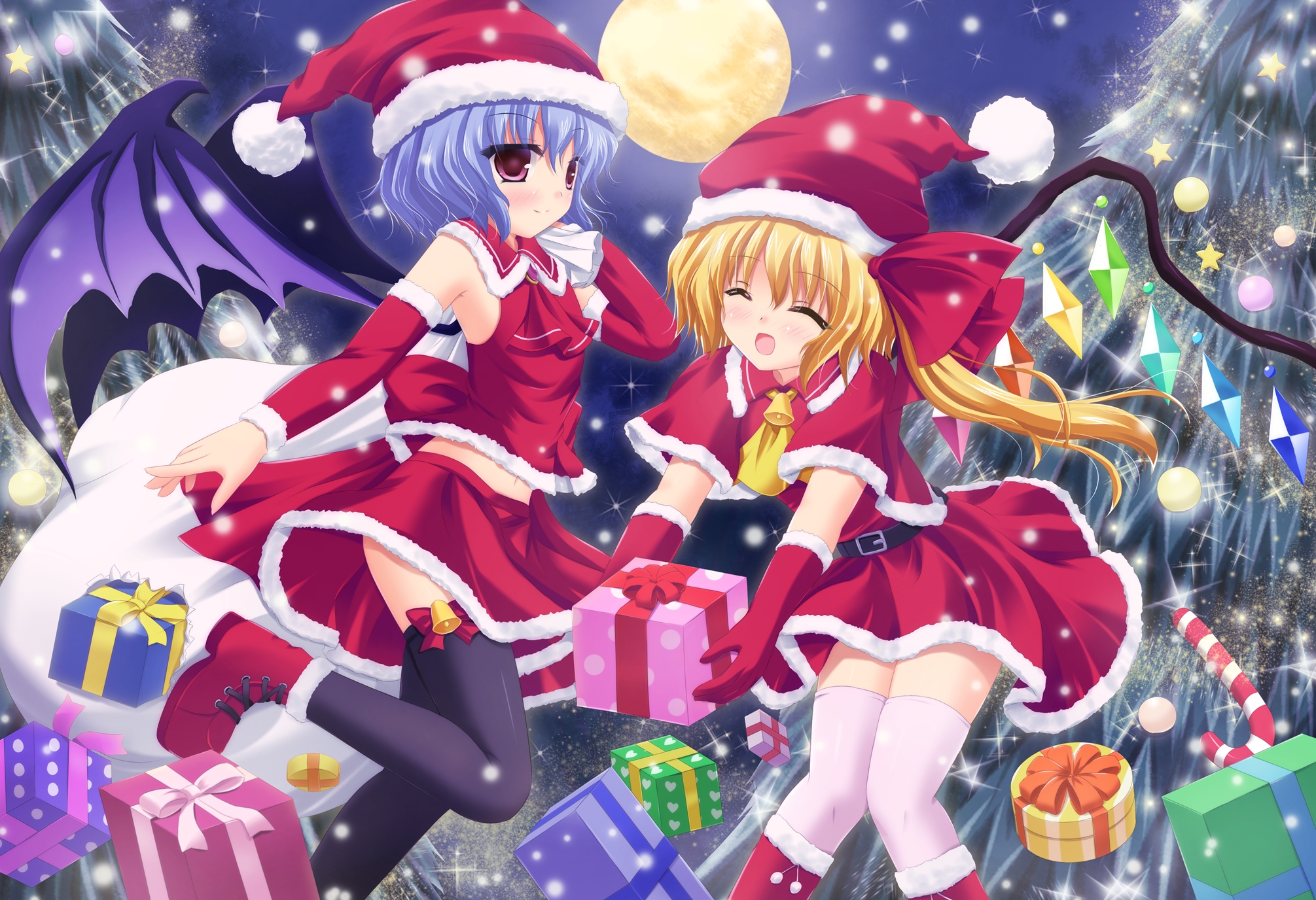 anime, touhou, christmas, flandre scarlet, remilia scarlet, shrine maiden Smartphone Background