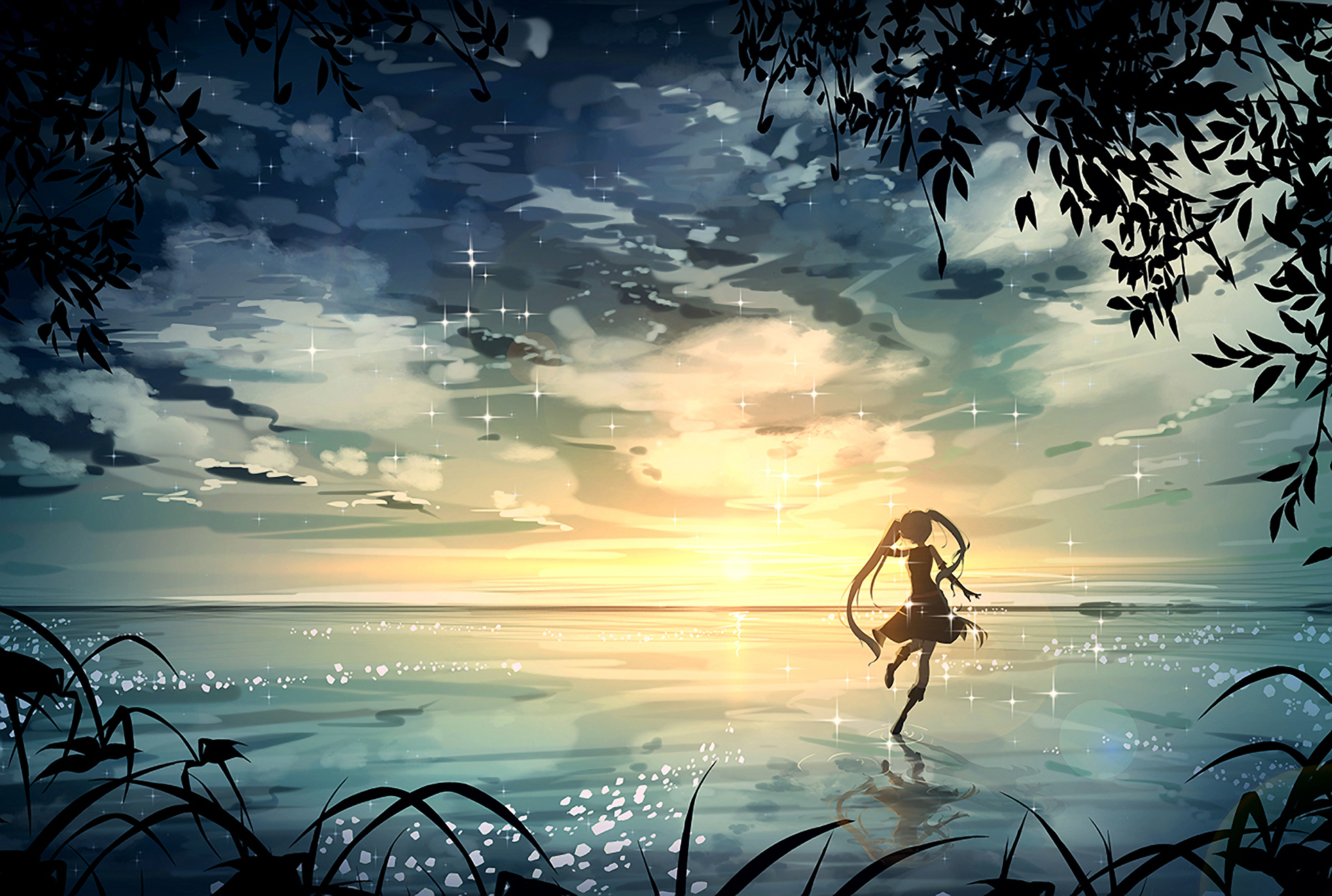 Pure Original Hand Drawn Cartoon Anime Beach Landscape Background Wallpaper  Image For Free Download  Pngtree