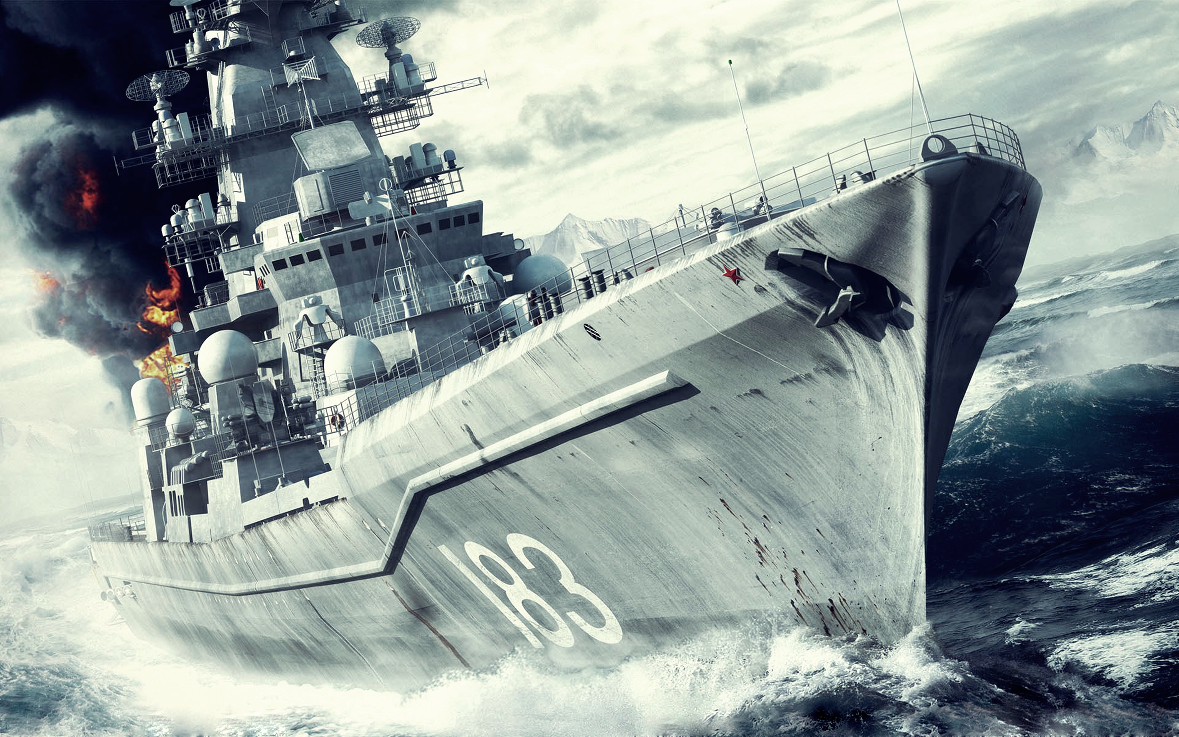 military, russian battlecruiser pyotr velikiy, army, battlecruiser, battleship, fire, ocean, smoke, warship, warships