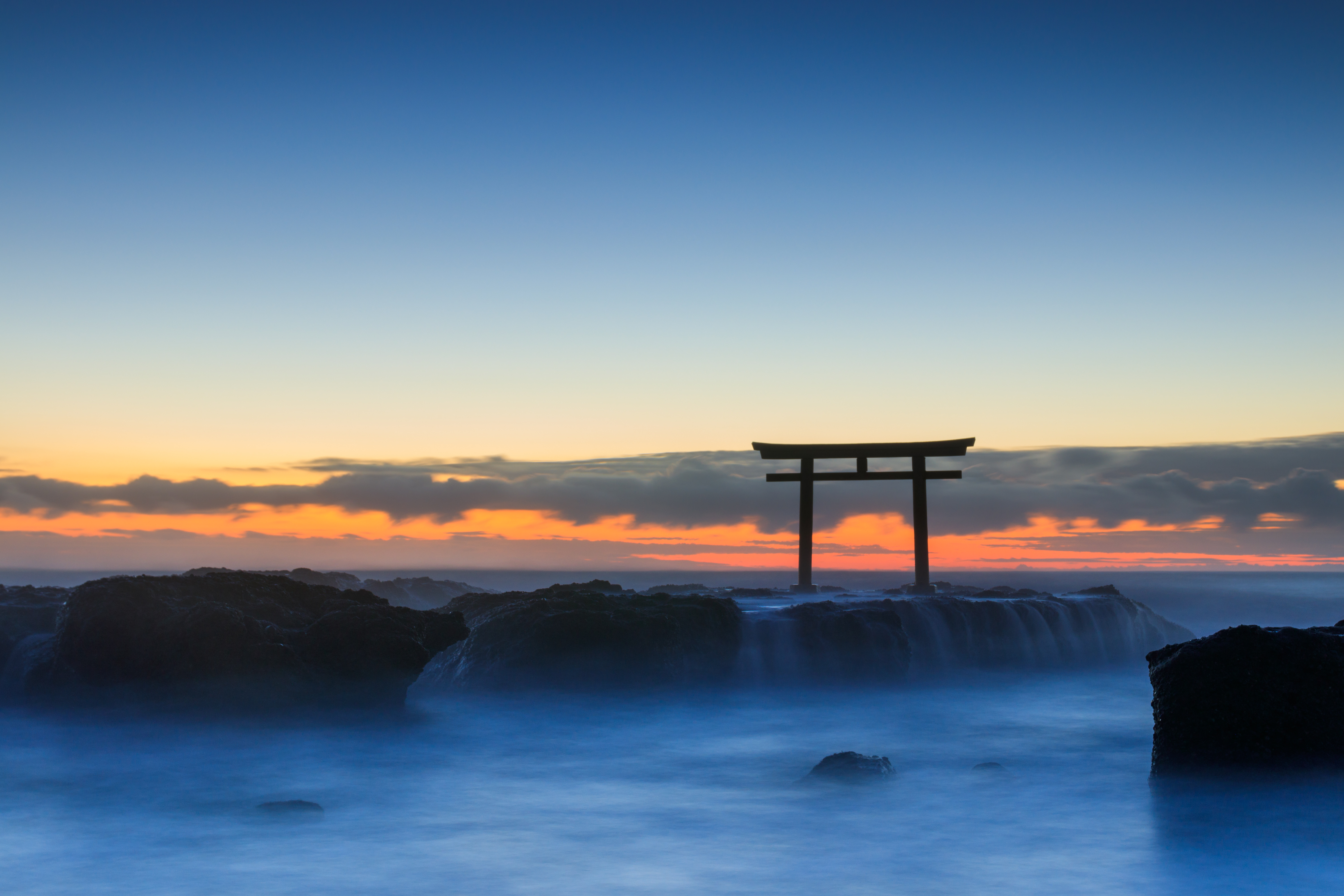 dawn, landscape, nature, stones, rocks, fog, ocean phone background