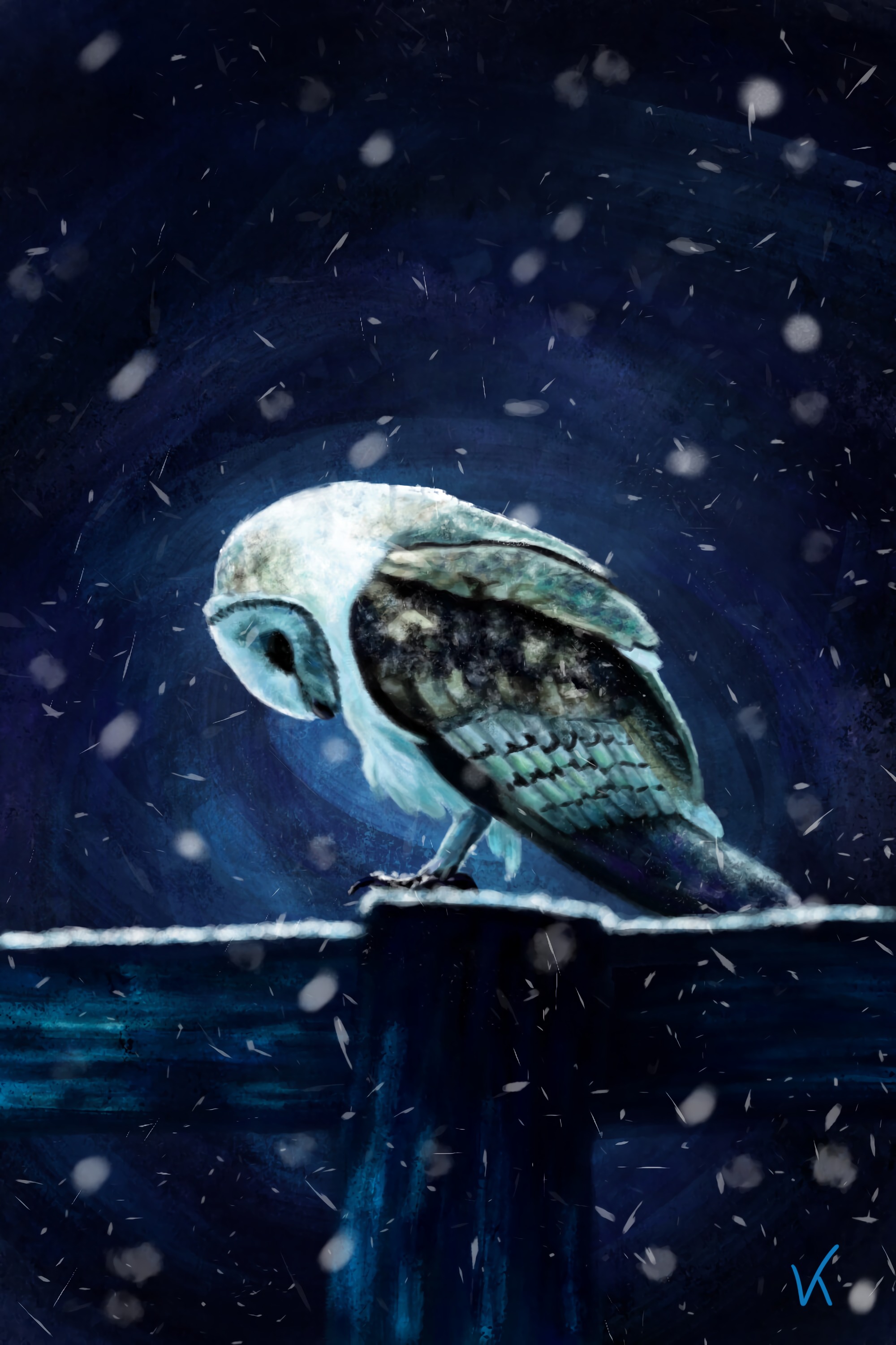 Download mobile wallpaper Snow, Bird, Art, Owl for free.