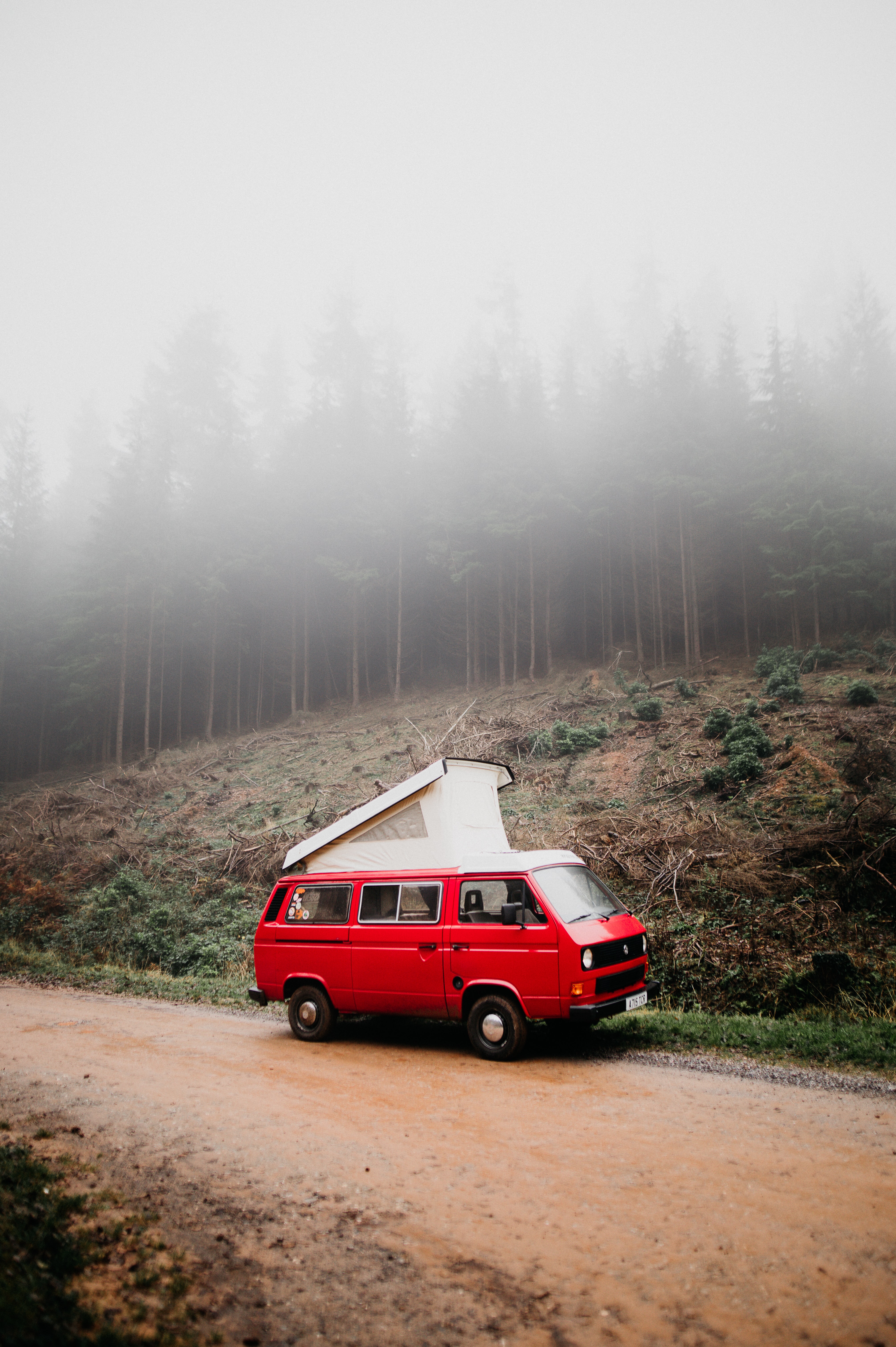 nature, cars, red, fog, car, van, travels, globetrotting 4K Ultra