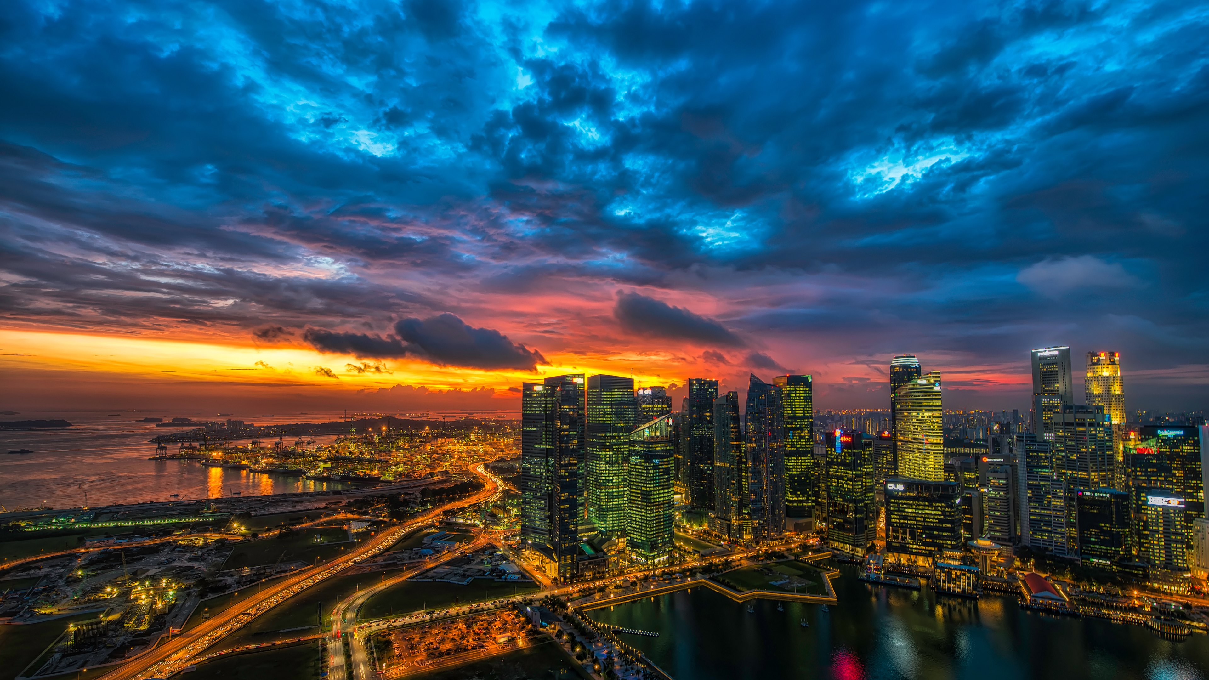 Download mobile wallpaper Cities, Sunset, Night, City, Light, Cityscape, Cloud, Singapore, Man Made for free.