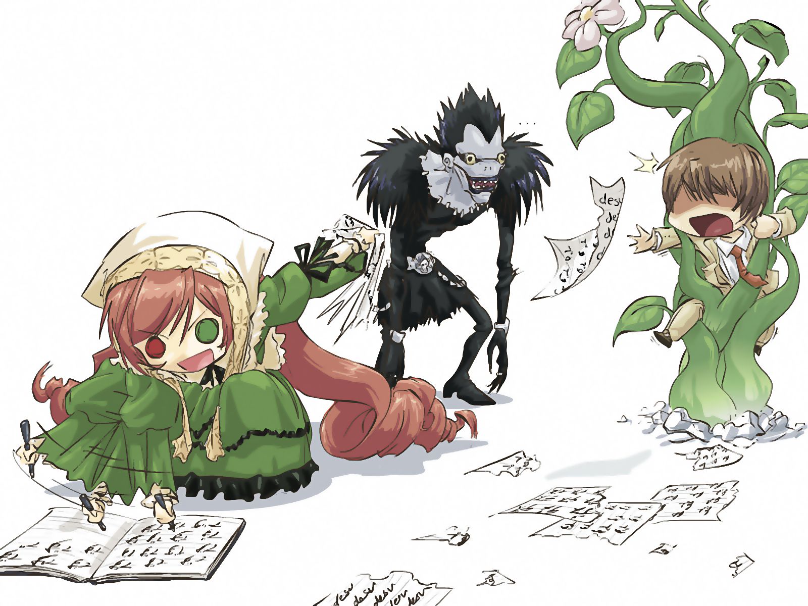 crossover, anime, light yagami, ryuk (death note), suiseiseki (rozen maiden) cell phone wallpapers