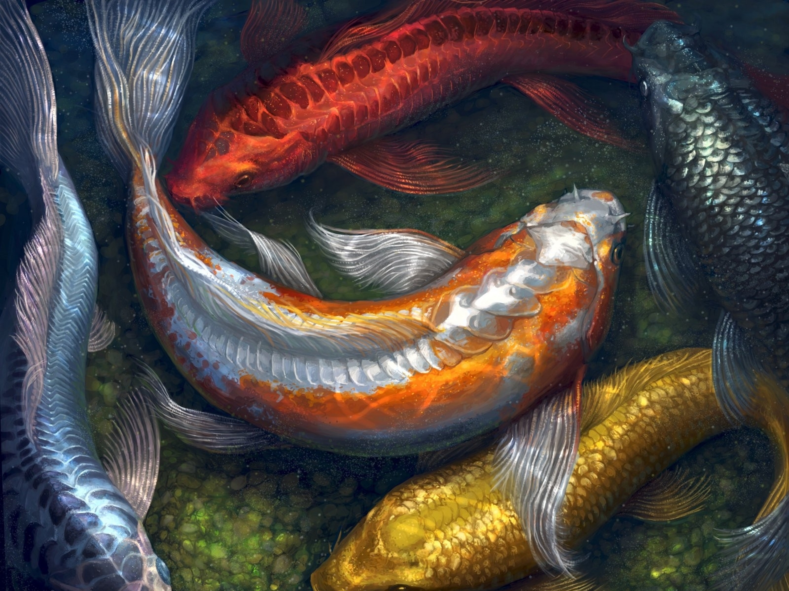 animal, koi, fishes phone background
