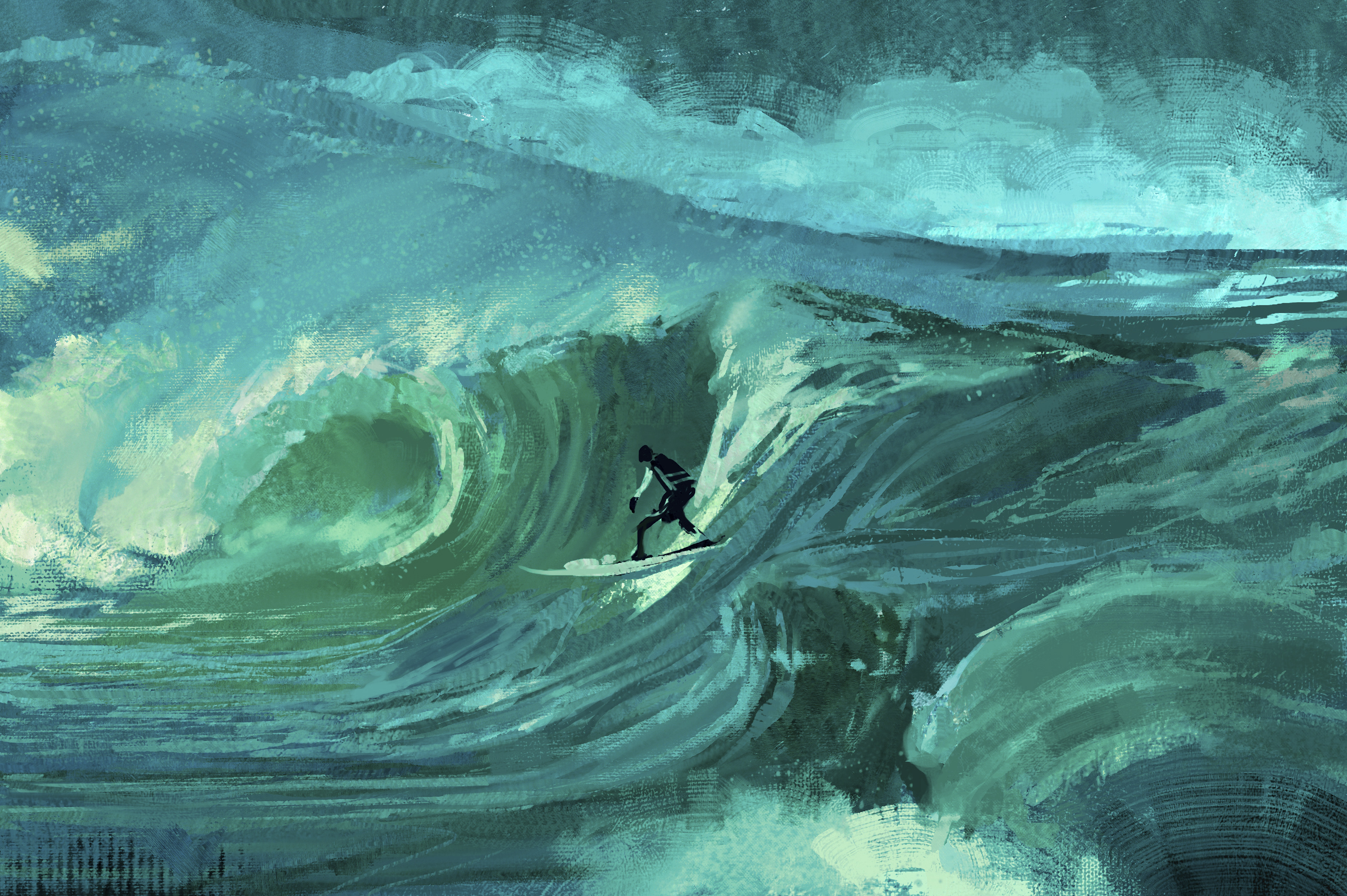 art, sea, serfing, wave, surfer Desktop home screen Wallpaper