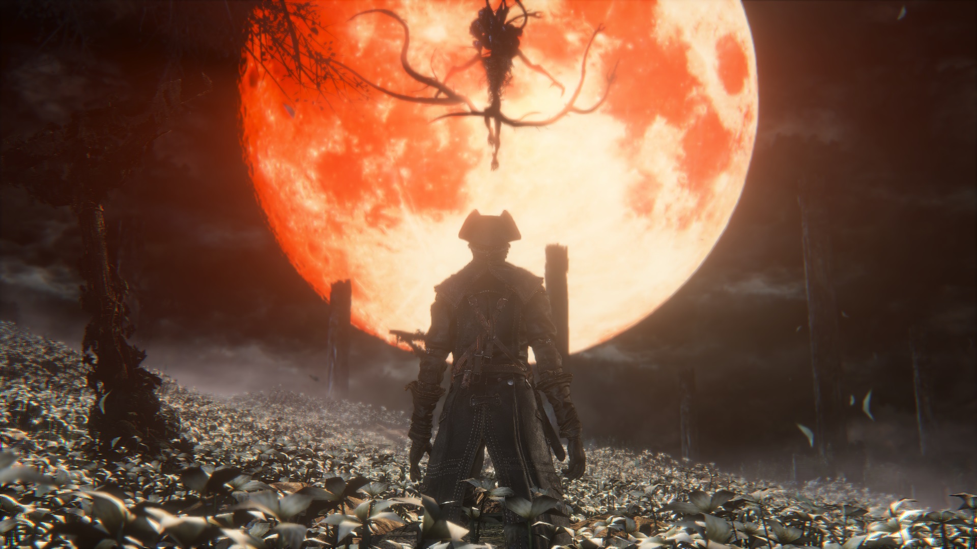 bloodborne, blood moon, video game, creature, creepy, dark, moon, warrior mobile wallpaper