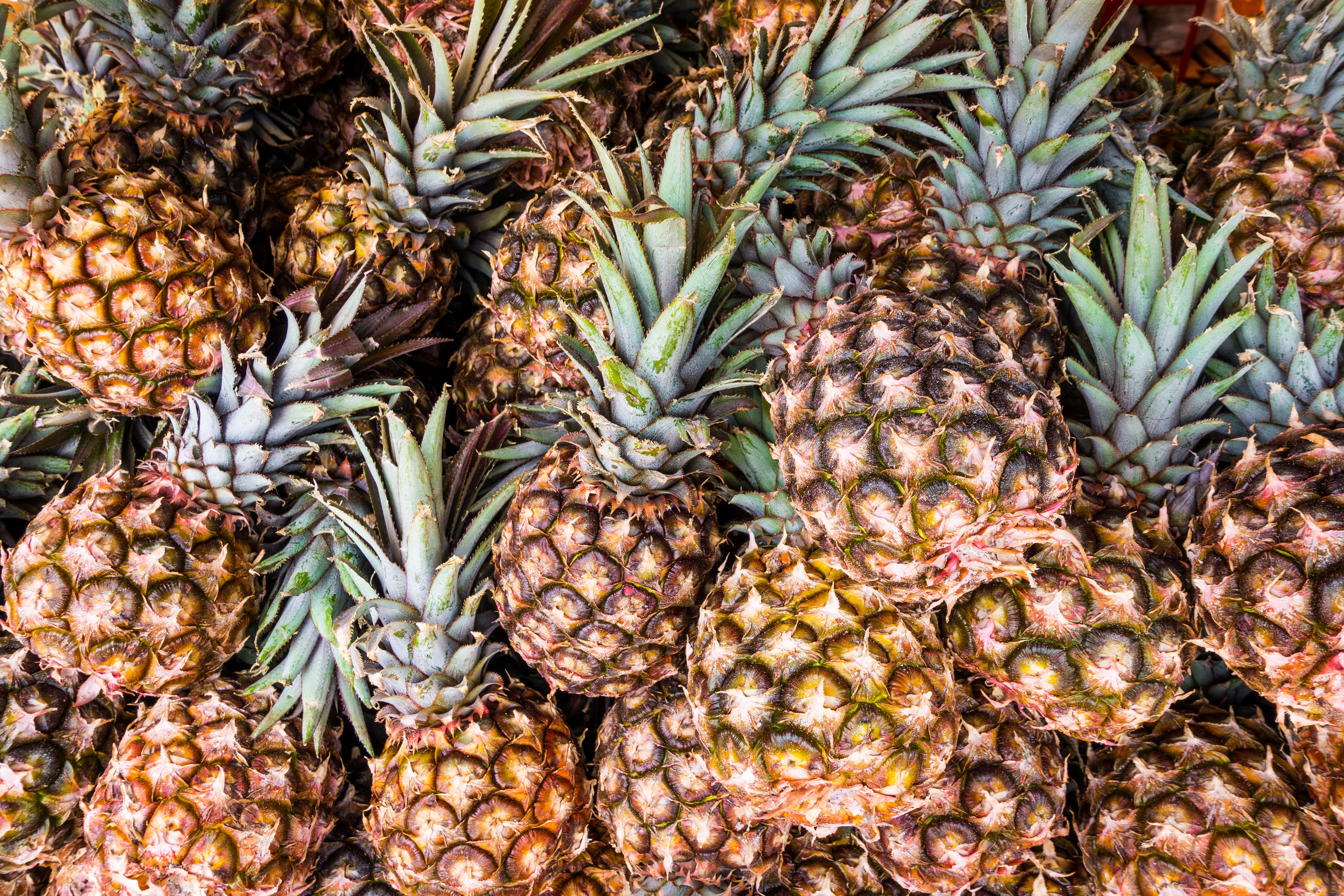 pineapples, fruits, food, ripe