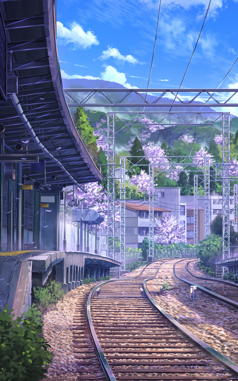 Premium Photo | Anime train on tracks with a sky background and a city in  the distance generative ai