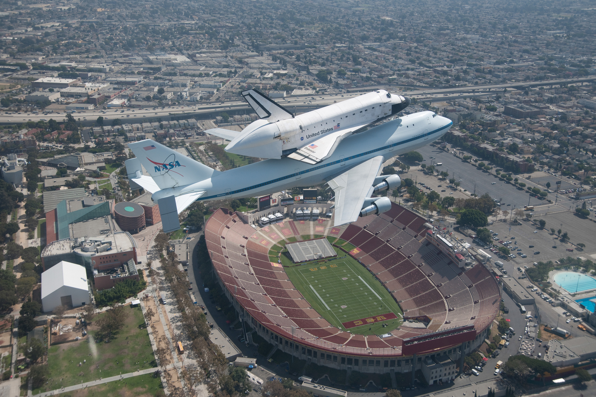 android vehicles, space shuttle endeavour, airplane, los angeles, nasa, shuttle, space shuttle, stadium, space shuttles