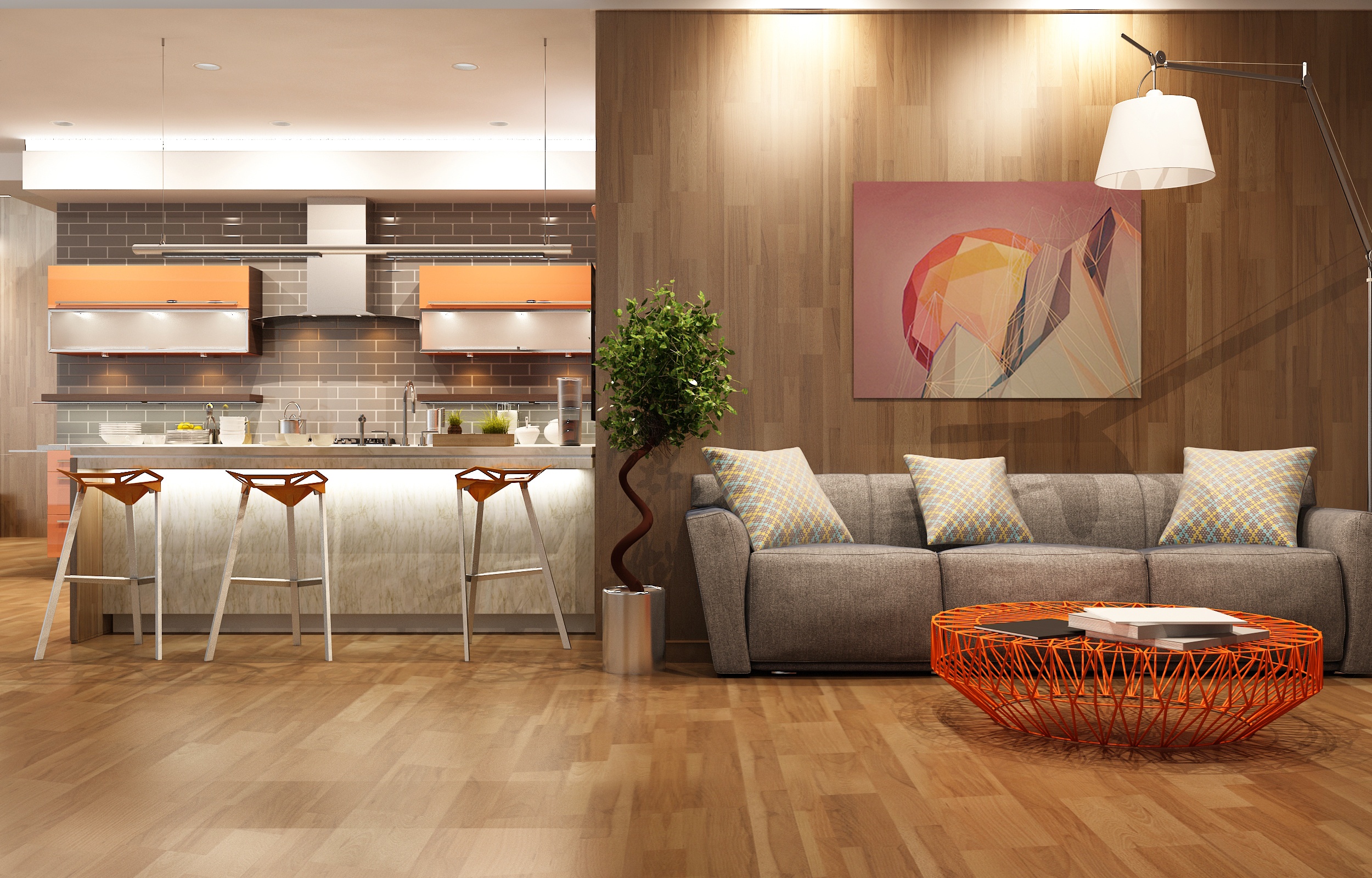 Download mobile wallpaper Design, Room, Furniture, Living Room, Kitchen, Man Made for free.