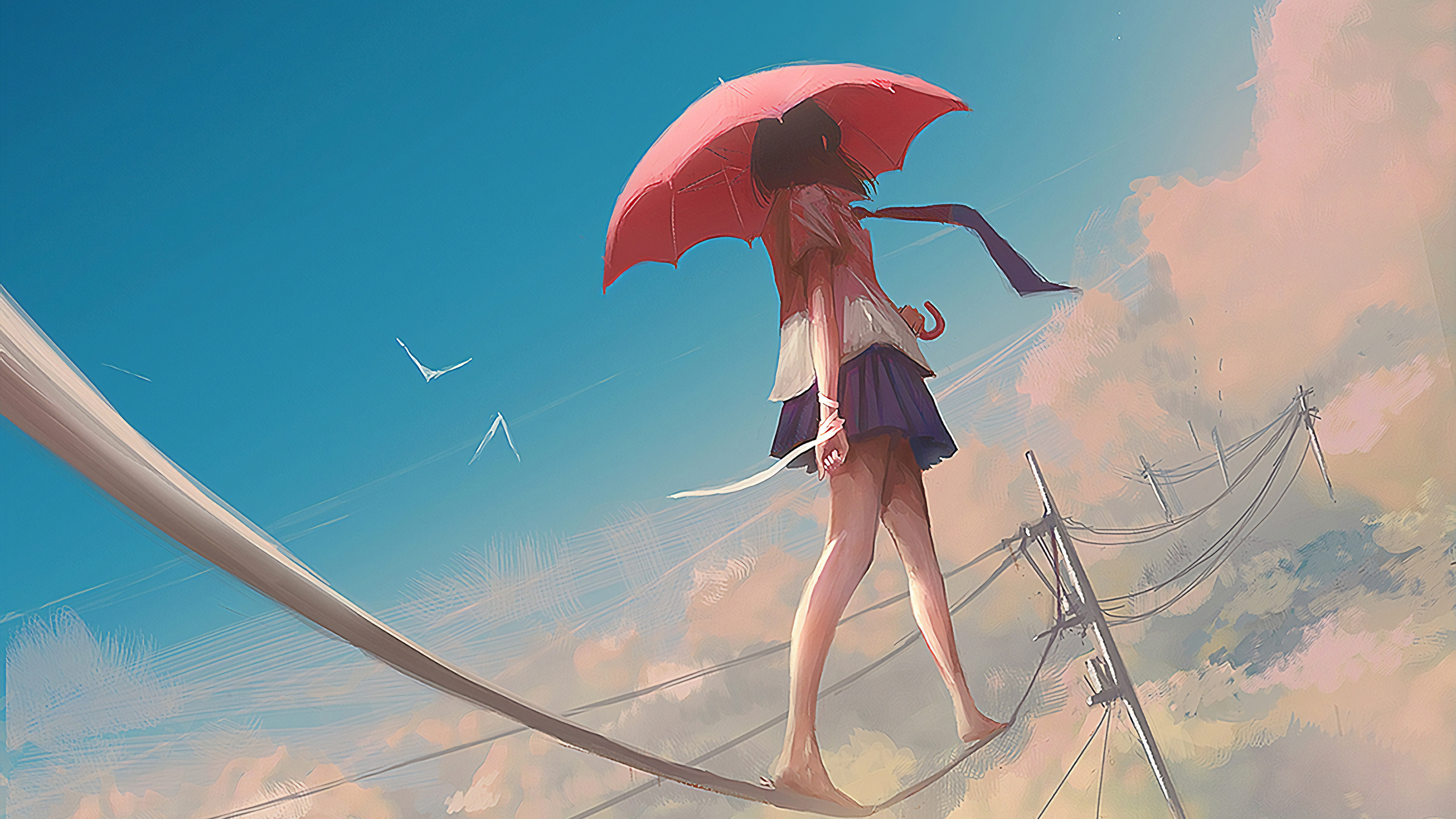 Аниме девушка с красным зонтом