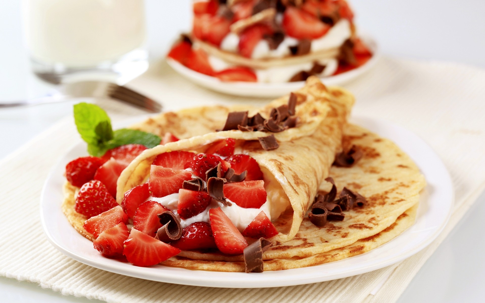 strawberry, food, crêpe, chocolate, pancake wallpaper for mobile