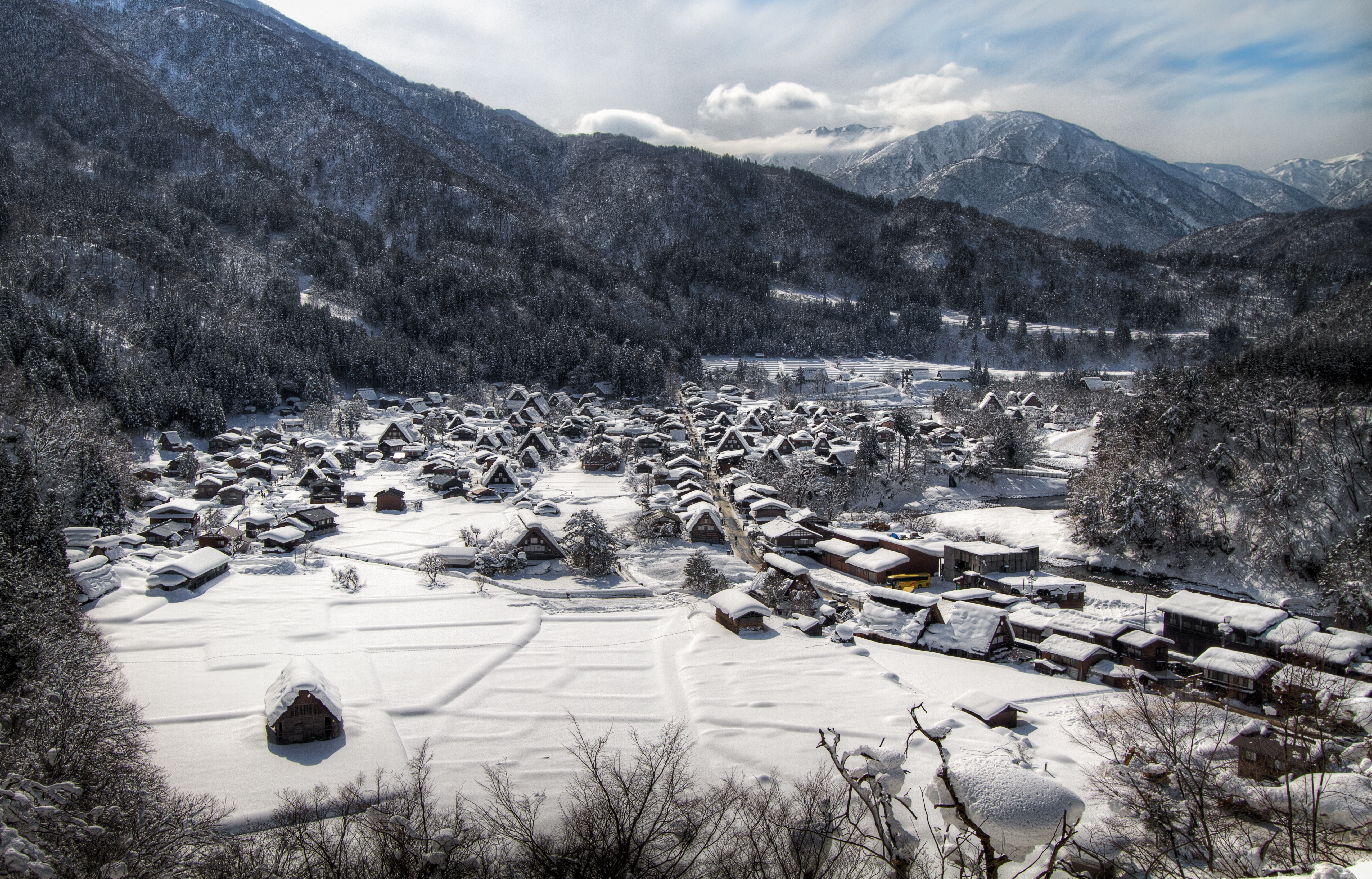 japan, man made, shirakawa, gifu prefecture, mountain, village, winter