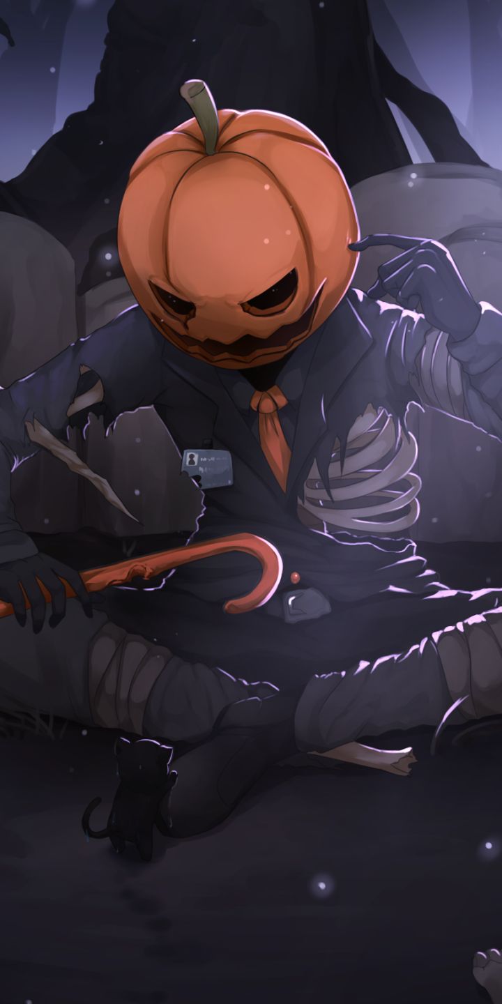 skeleton, anime, original, pumpkinhead, halloween