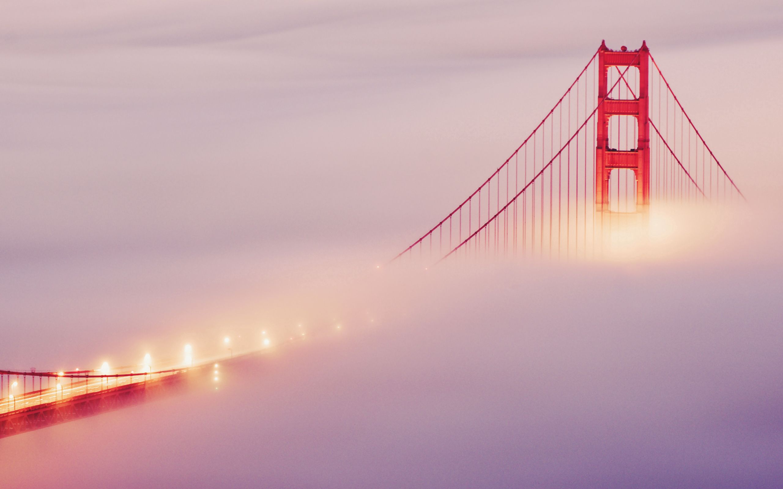 Laden Sie das Brücke, Sky, Lichter, San Francisco, Städte, Die Lichter, Nebel-Bild kostenlos auf Ihren PC-Desktop herunter