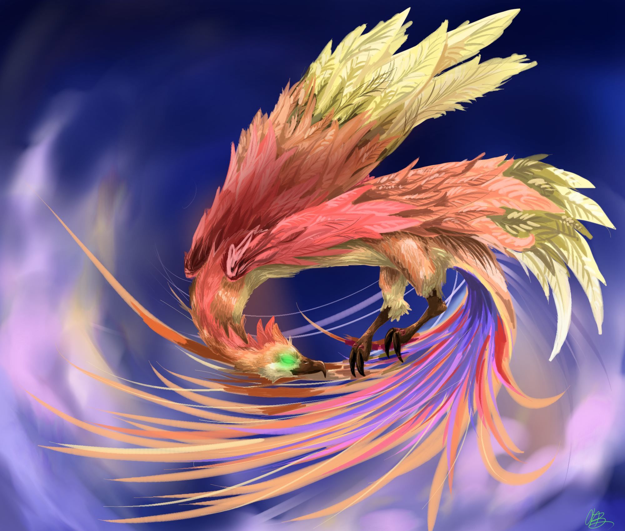 Download mobile wallpaper Fantasy, Feather, Bird, Colors, Phoenix, Fantasy Animals for free.