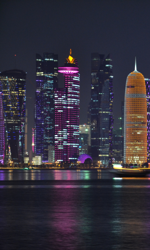 1109430 télécharger le fond d'écran qatar, construction humaine, doha, ville, gratte ciel, lumière, imeuble, bâtiment, nuit, villes - économiseurs d'écran et images gratuitement