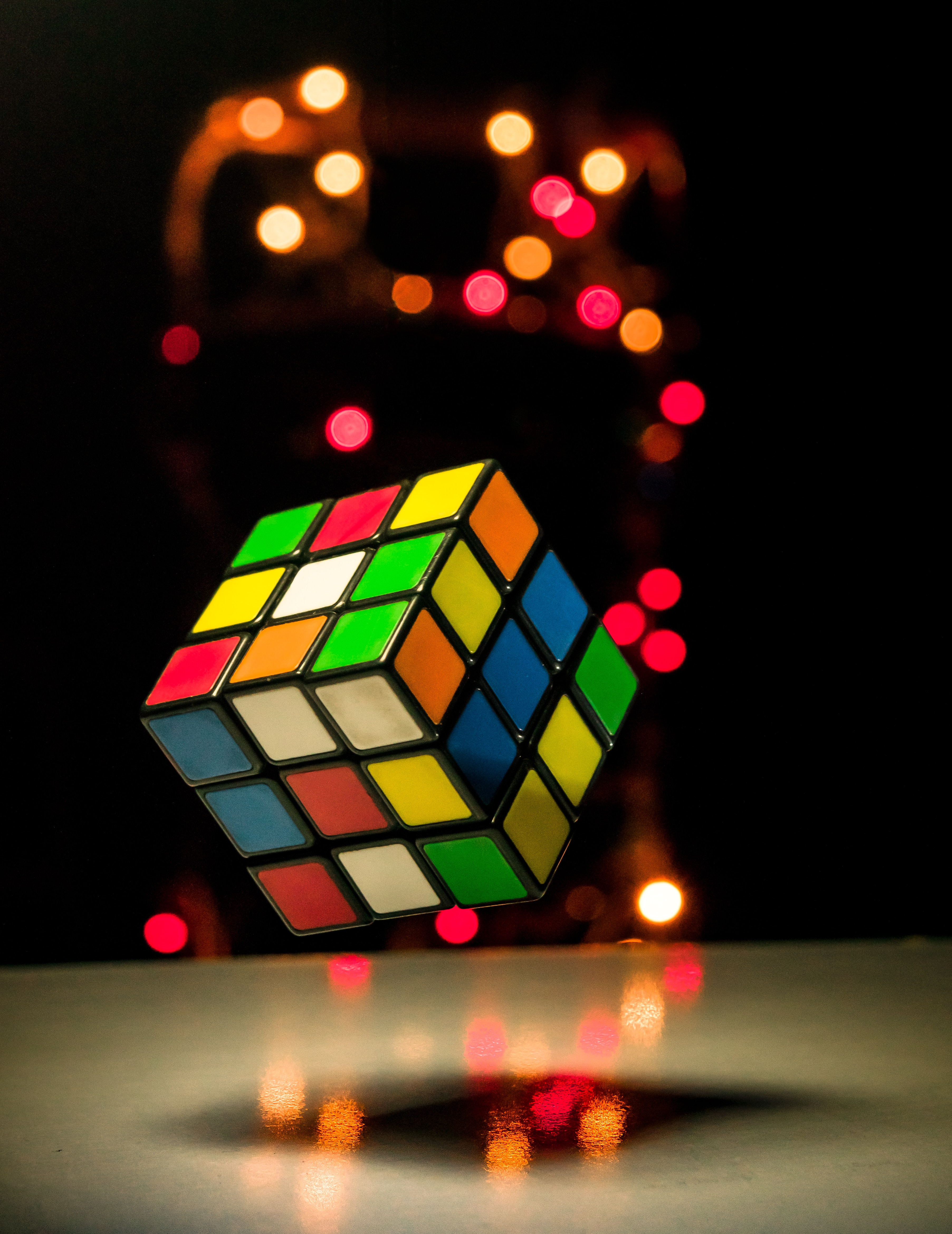 rubik's cube, miscellaneous, lights, glare, miscellanea, multicolored, motley, cube lock screen backgrounds