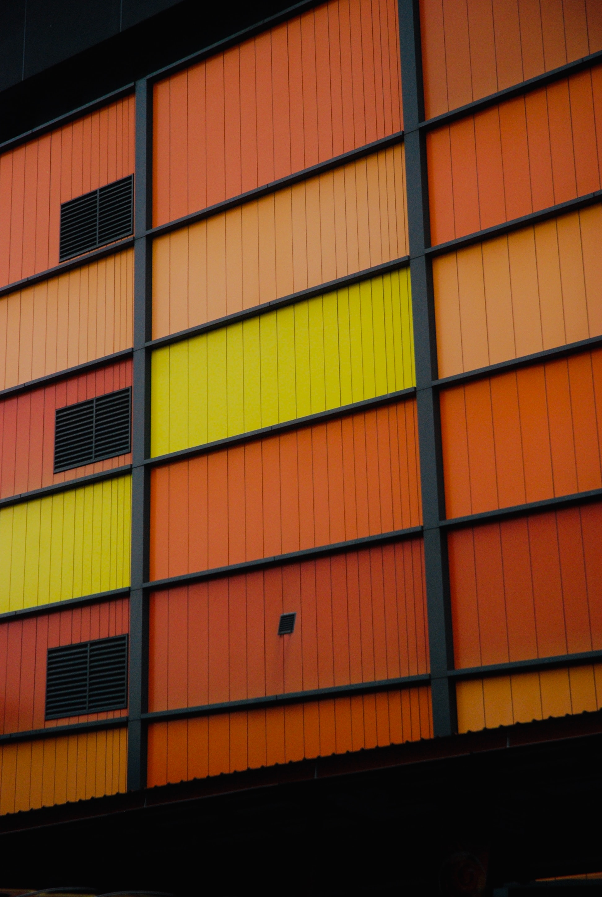 metal, orange, building, miscellanea, miscellaneous, metallic, facade 5K