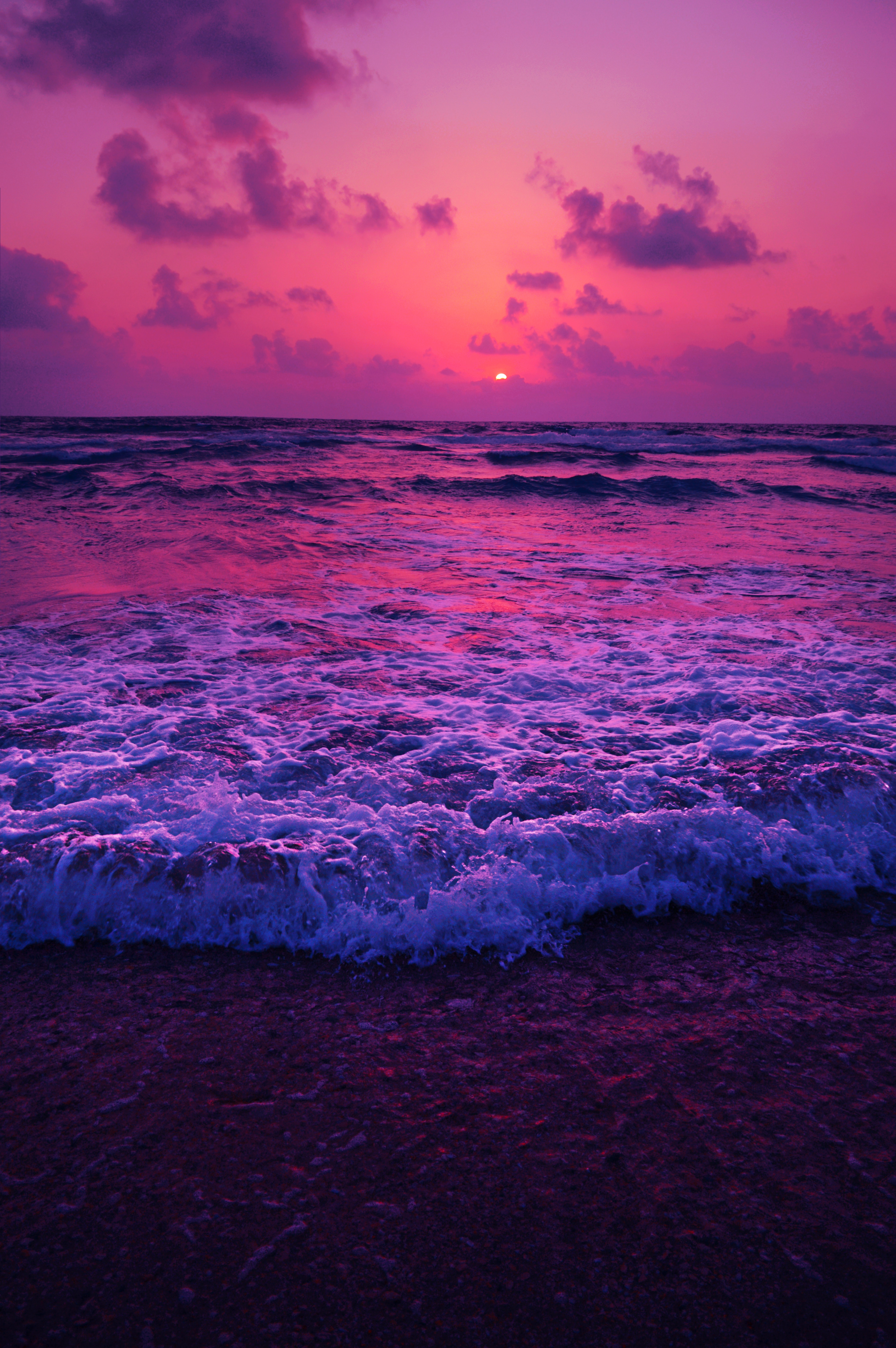 sunset, sea, horizon, nature, foam, surf HD wallpaper