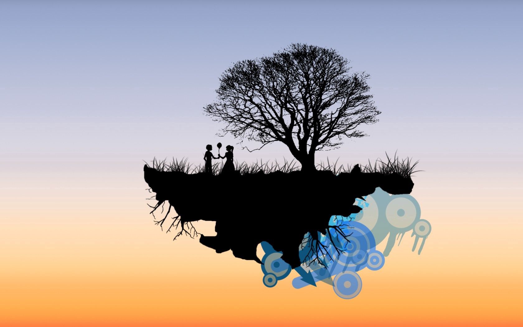 Download mobile wallpaper Shadow, Flight, Paints, Sky, Island, Romance, People, Vector for free.