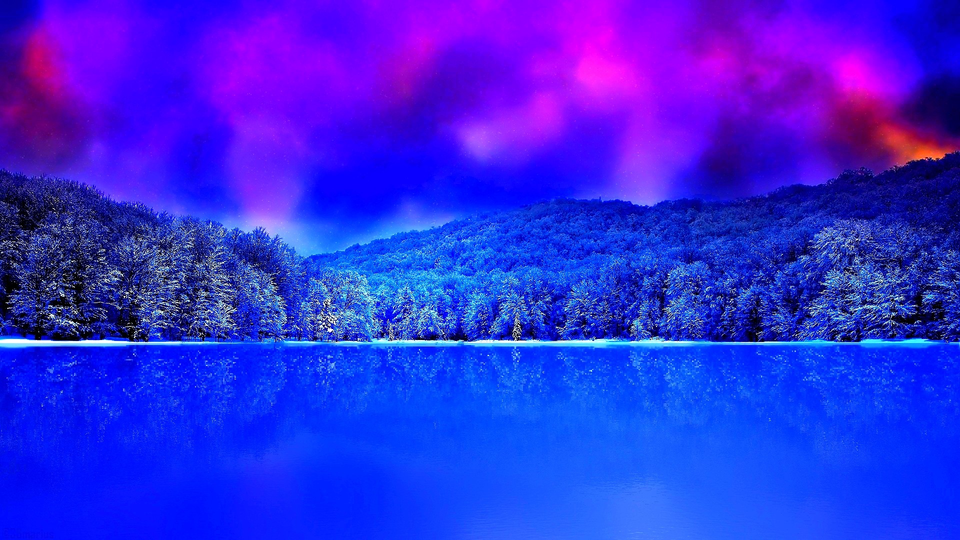 Download A Purple And Blue Background With A Mountain And Mountains