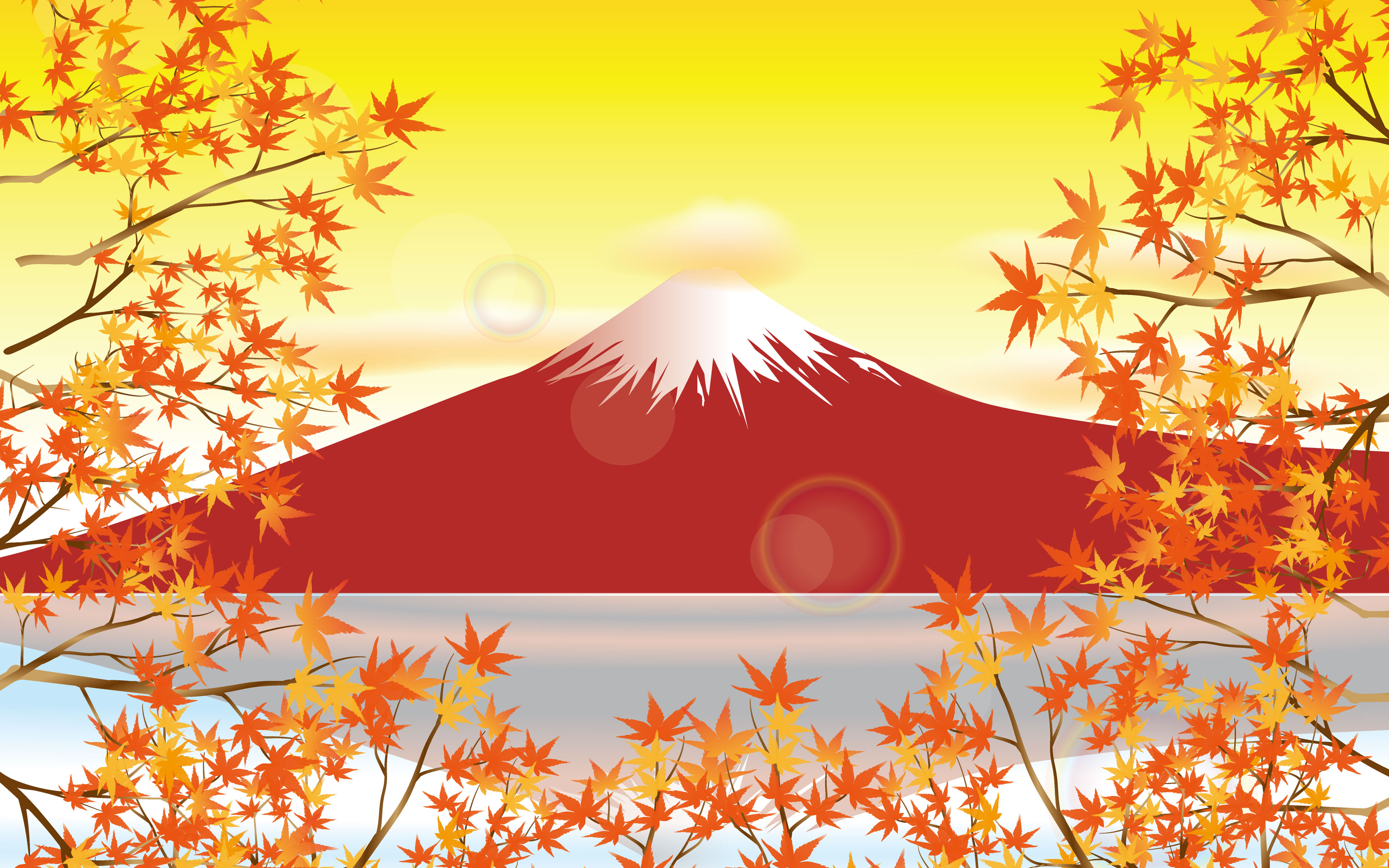 artistic, vector, fall, maple leaf, mount fuji, mountain, volcano