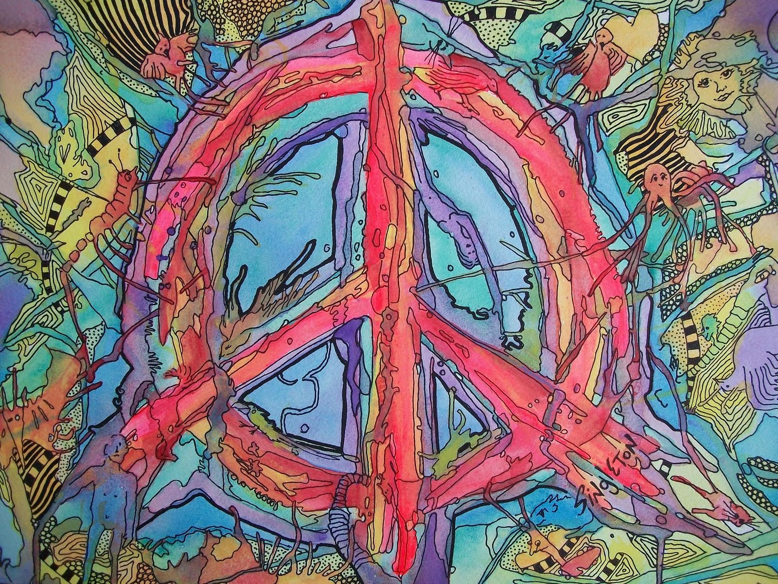 hippie, psychedelic, trippy, artistic, peace sign Free Stock Photo