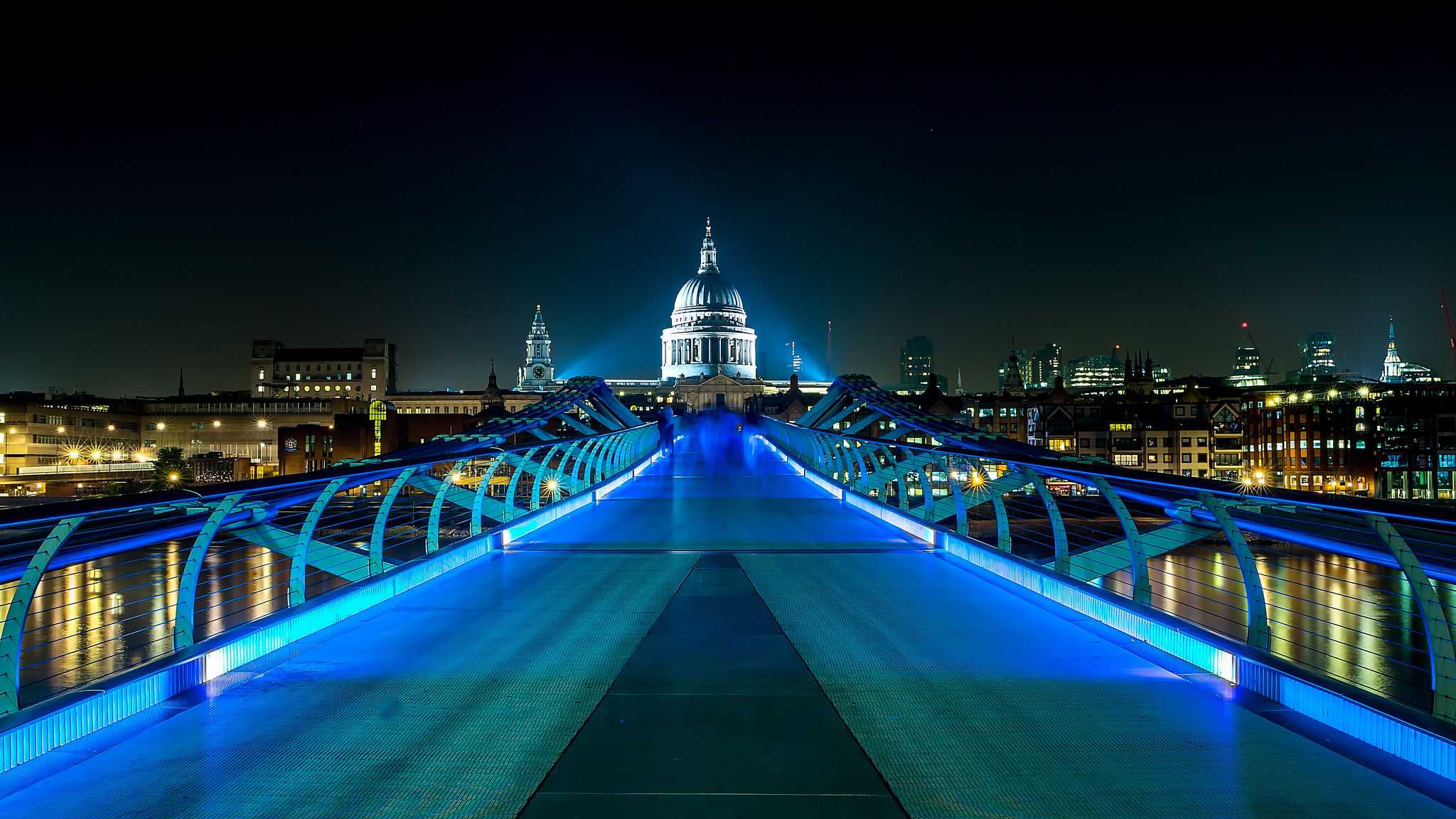 man made, millennium bridge, bridge, england, light, london, night, bridges Full HD