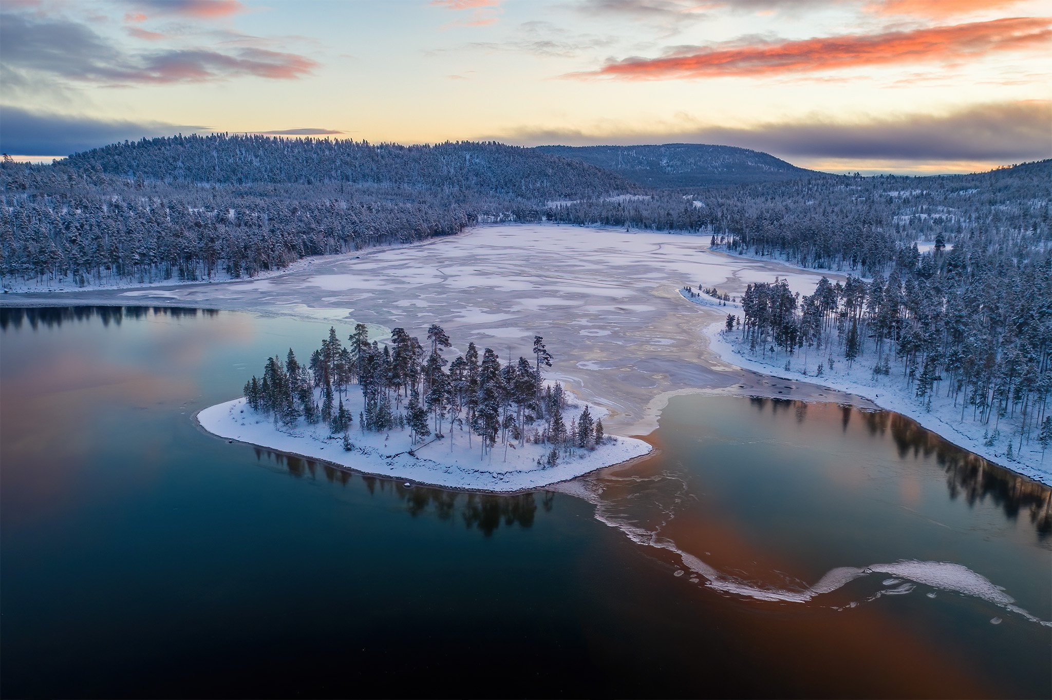 finland, earth, winter, forest, island, lake, landscape mobile wallpaper