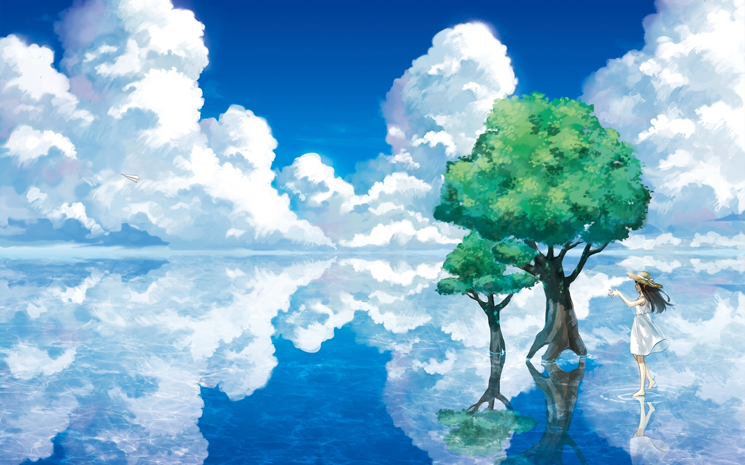 original, tree, anime, cloud, reflection, sky cellphone