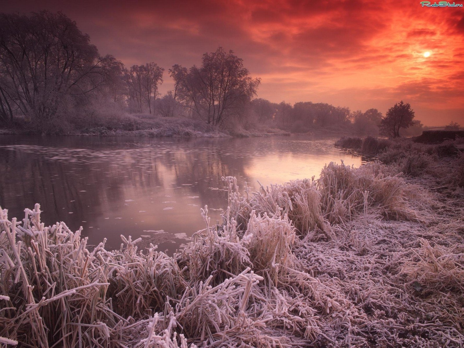 Download mobile wallpaper Winter, Sunset, Sky, Lakes, Landscape for free.