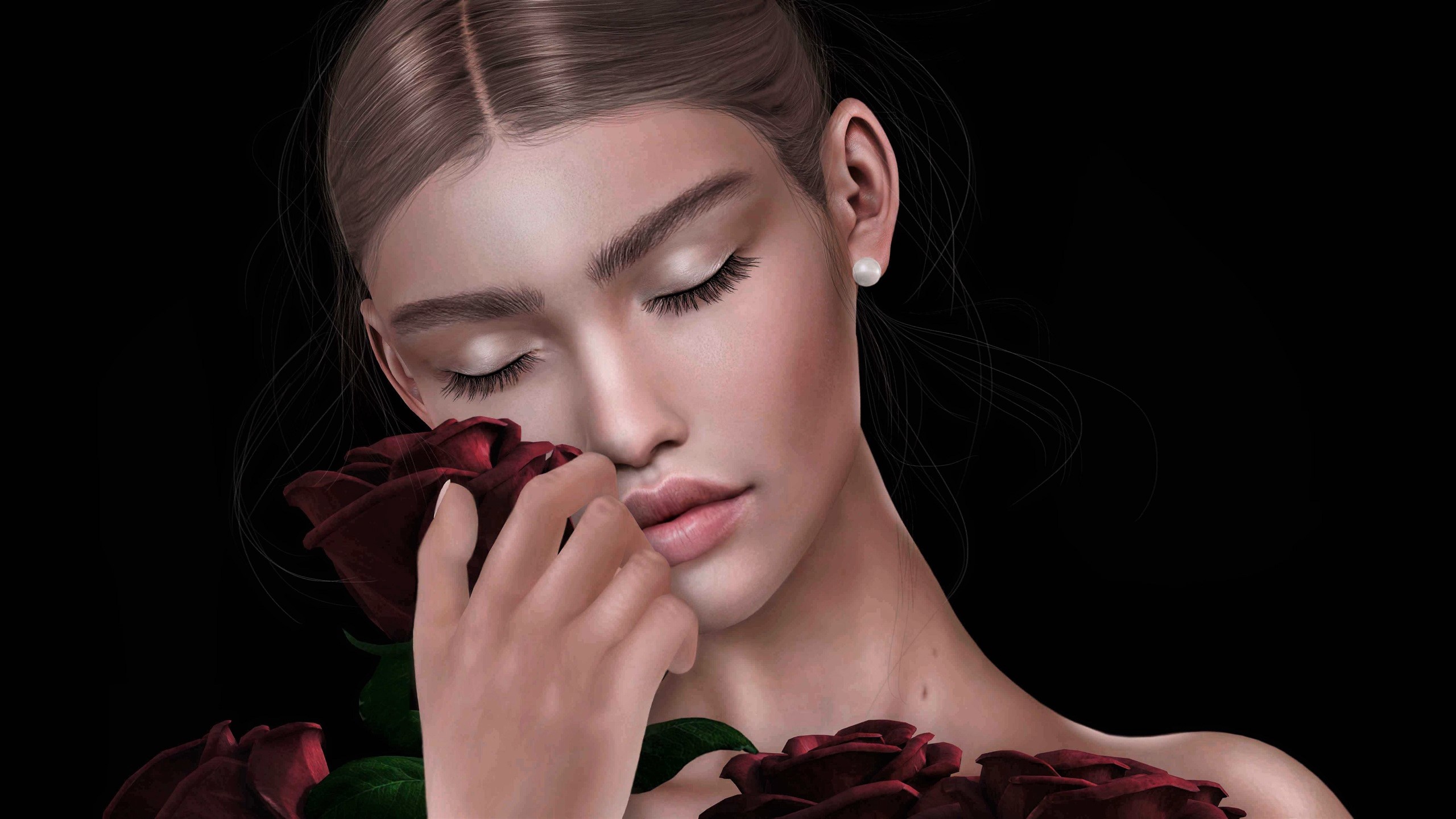 Download mobile wallpaper Fantasy, Rose, Face, Women, Red Rose for free.