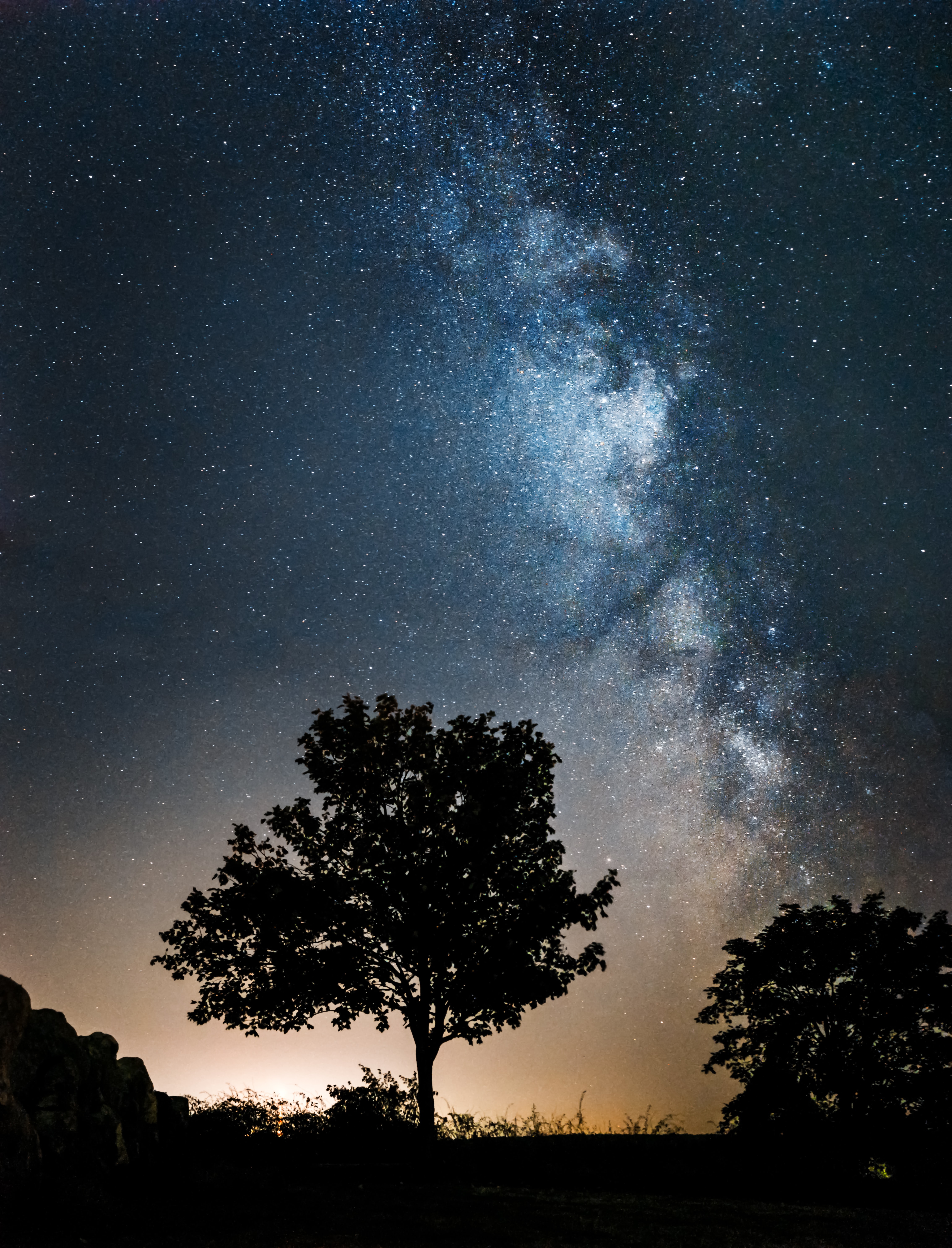 milky way, night, trees, nature, stars, dark, silhouettes wallpapers for tablet