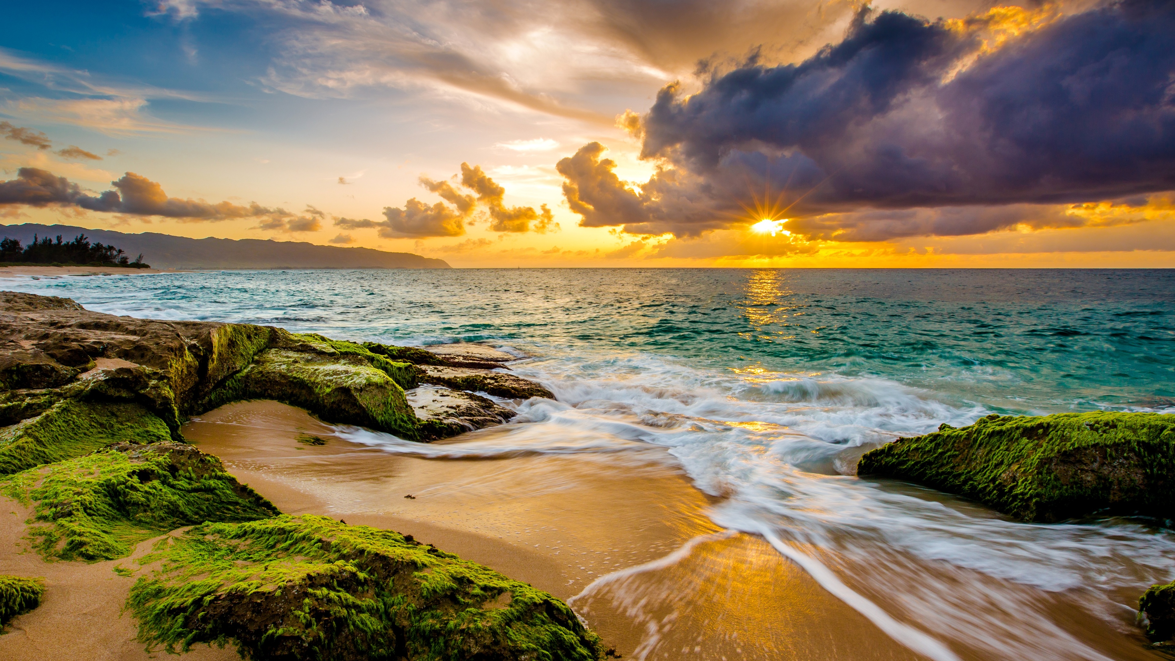 sun, ocean, horizon, hawaii, coast, sunset, sea, sunbeam, earth 1080p