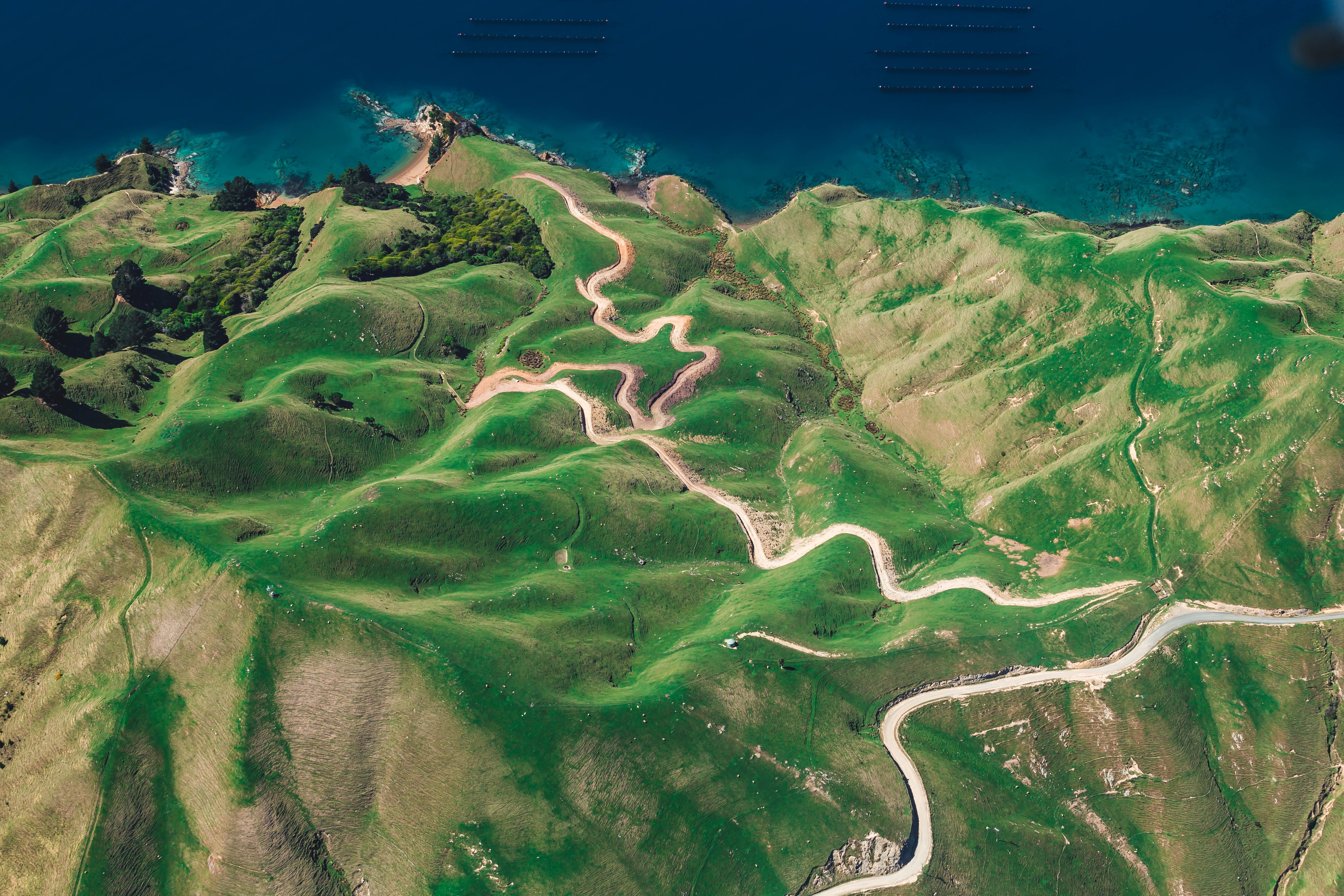 view from above, island, nature, new zealand, ocean, durville