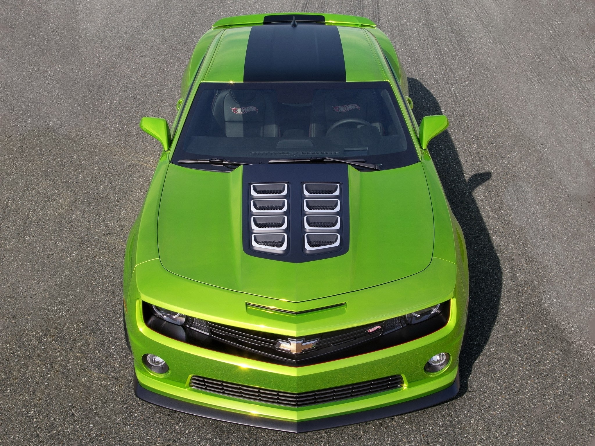 wallpapers cars, chevrolet camaro, auto, green, view from above, car, machine