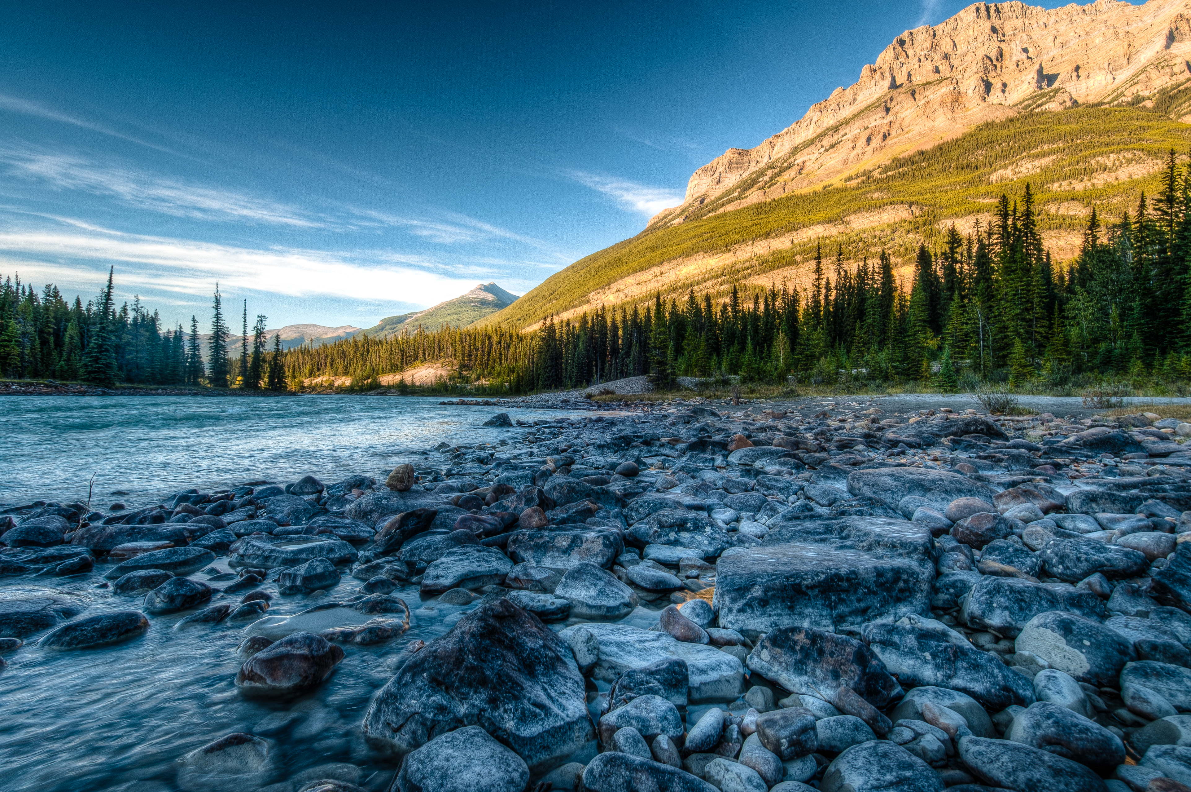 vertical wallpaper nature, rivers, stones, canada, hdr, alberta, albert, athabasca, rocky mountains