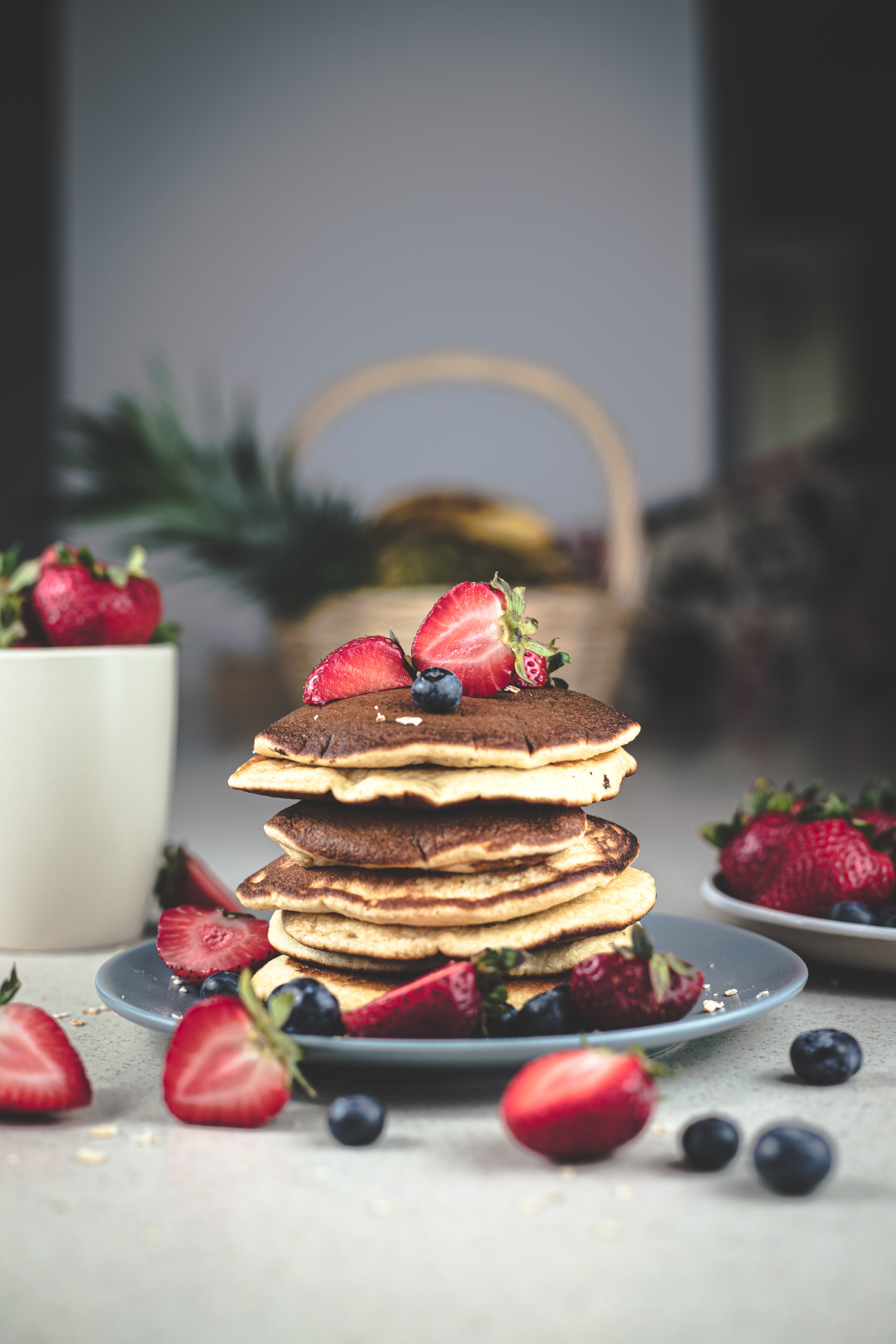 pancakes, baking, food, strawberry, desert, bilberries, bakery products, breakfast 32K
