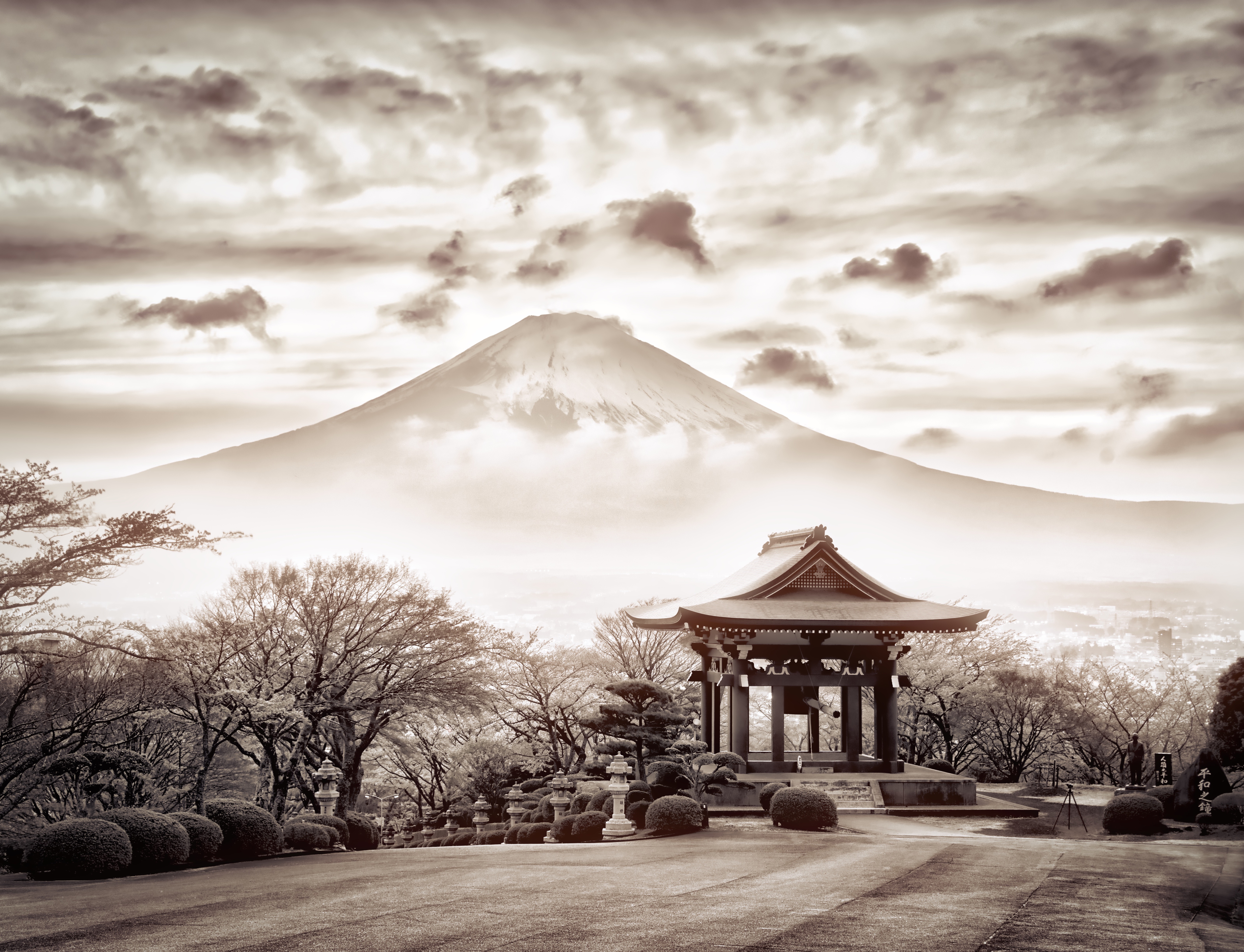 385371壁紙のダウンロード日本, 富士山, 地球, クラウド, セピア, 火山-スクリーンセーバーと写真を無料で