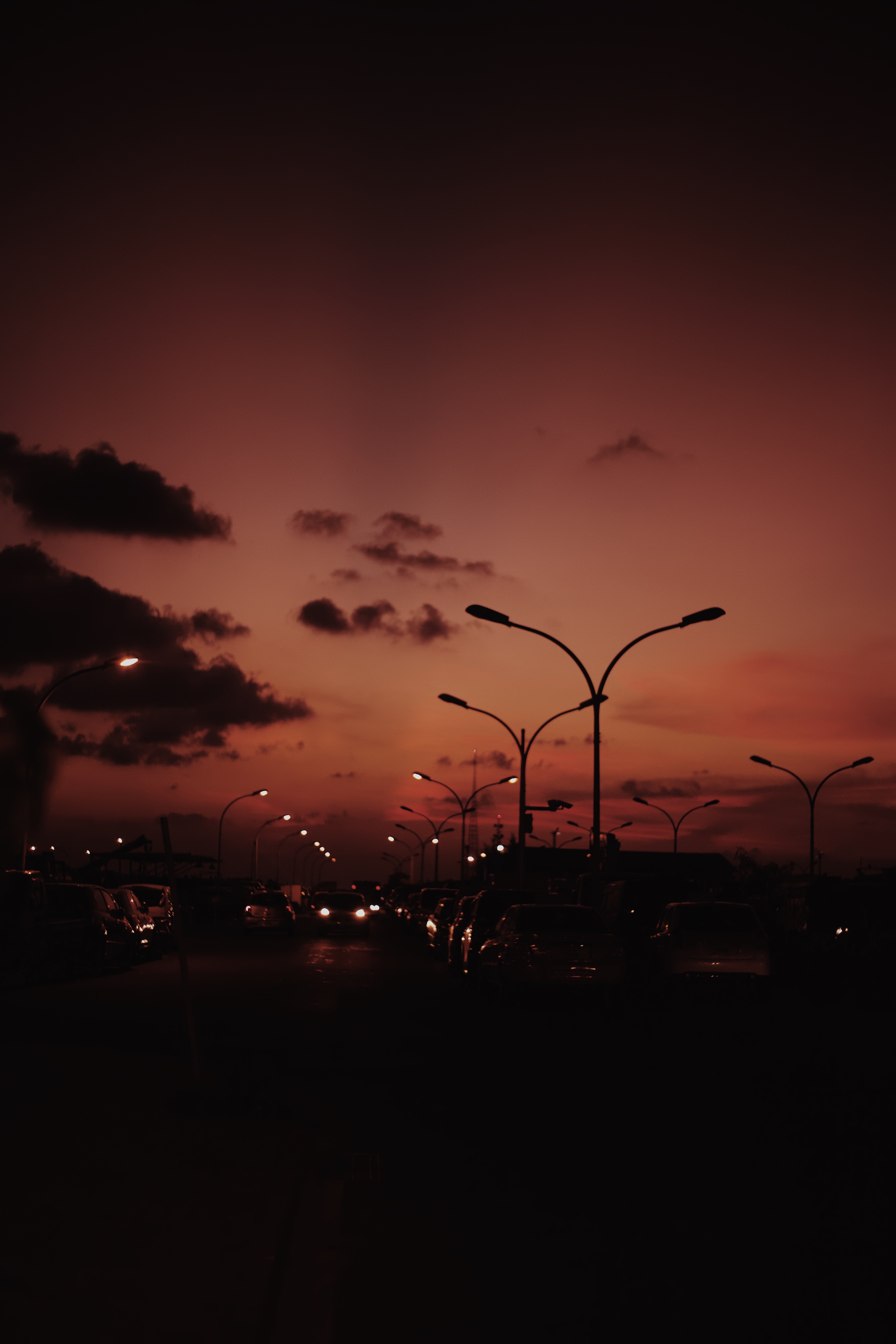 auto, night, lights, dark, road, lanterns desktop HD wallpaper