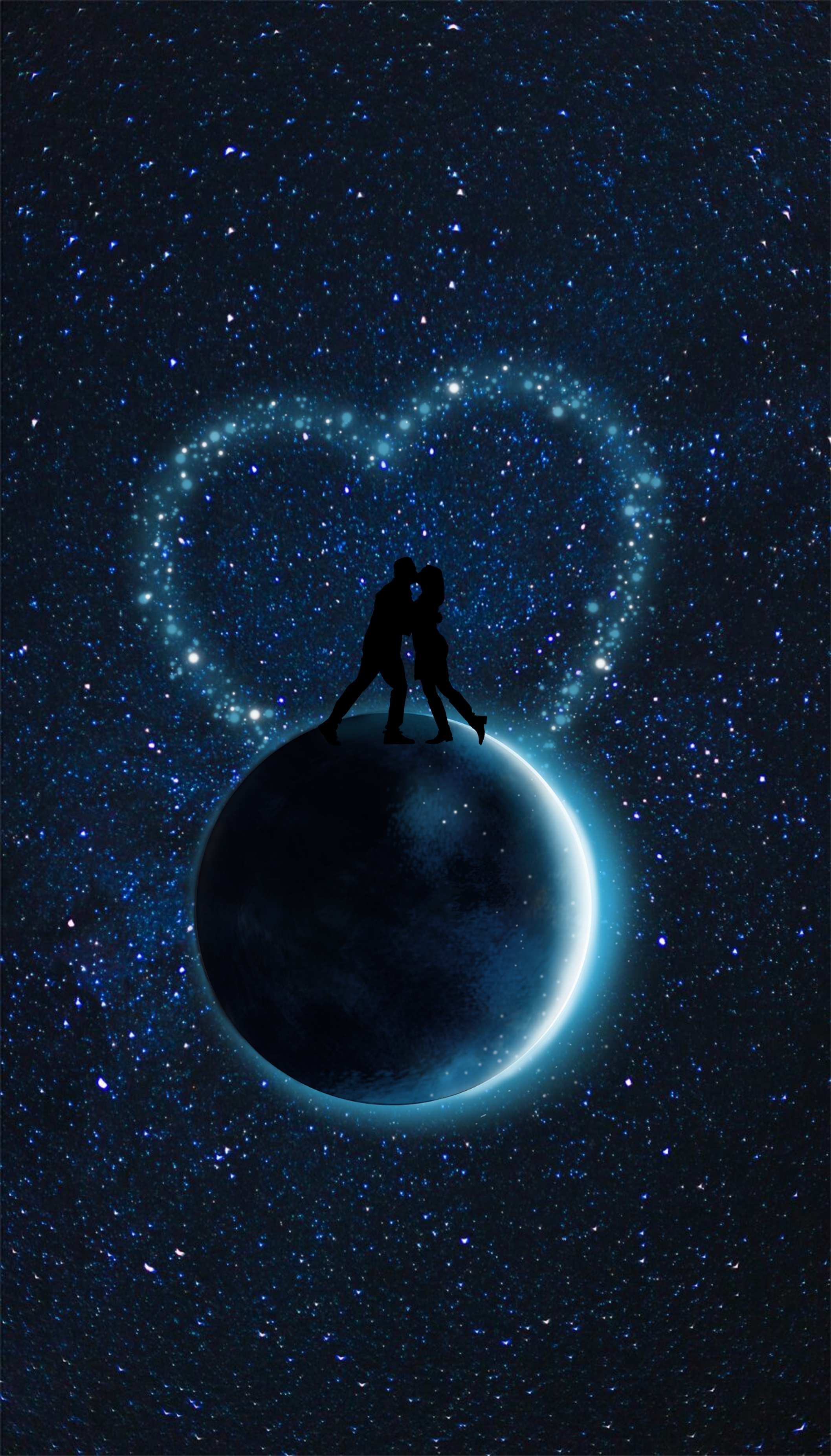 love, couple, pair, vector, silhouettes, starry sky, planet phone wallpaper
