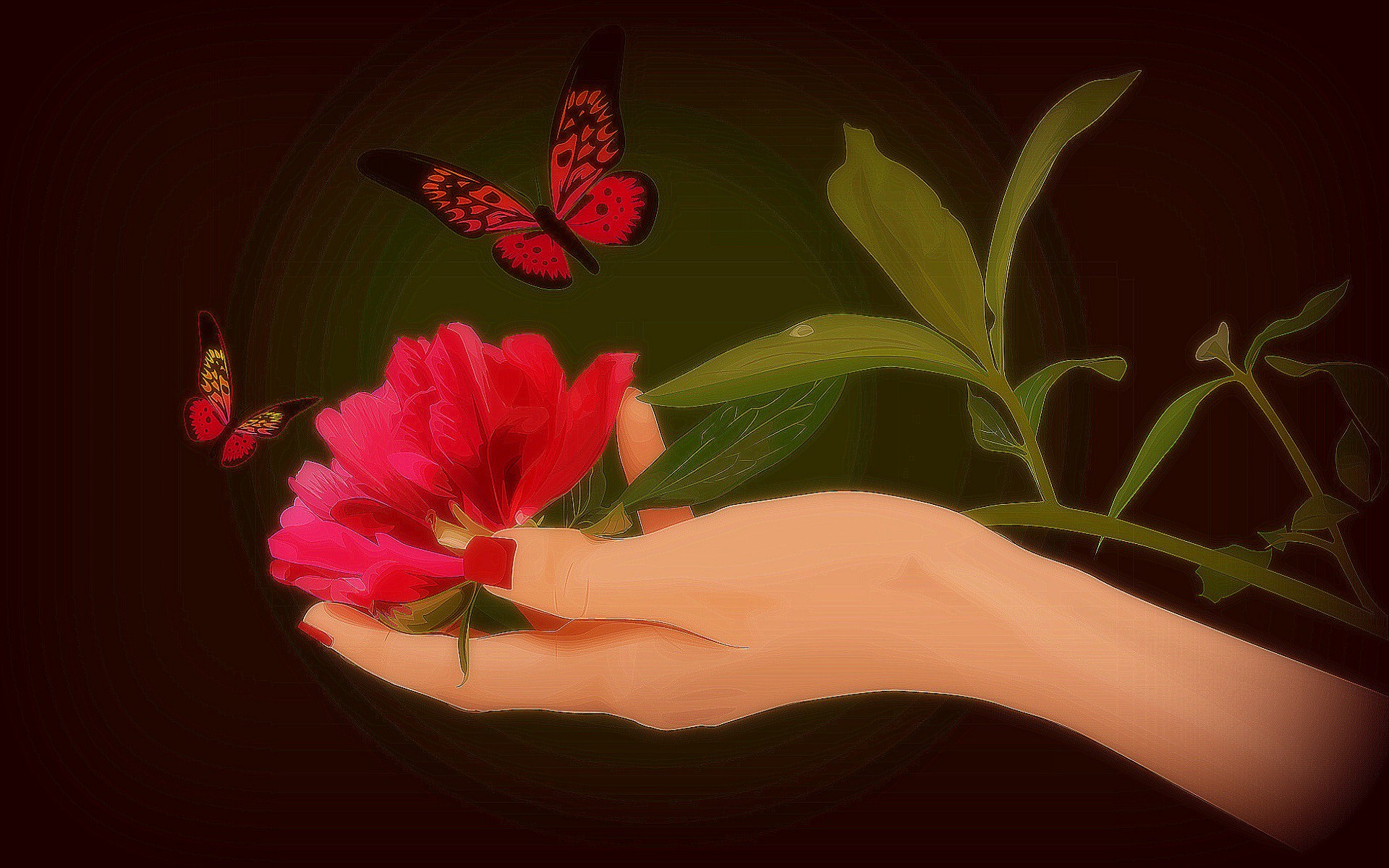 Обои рука бабочка цветы