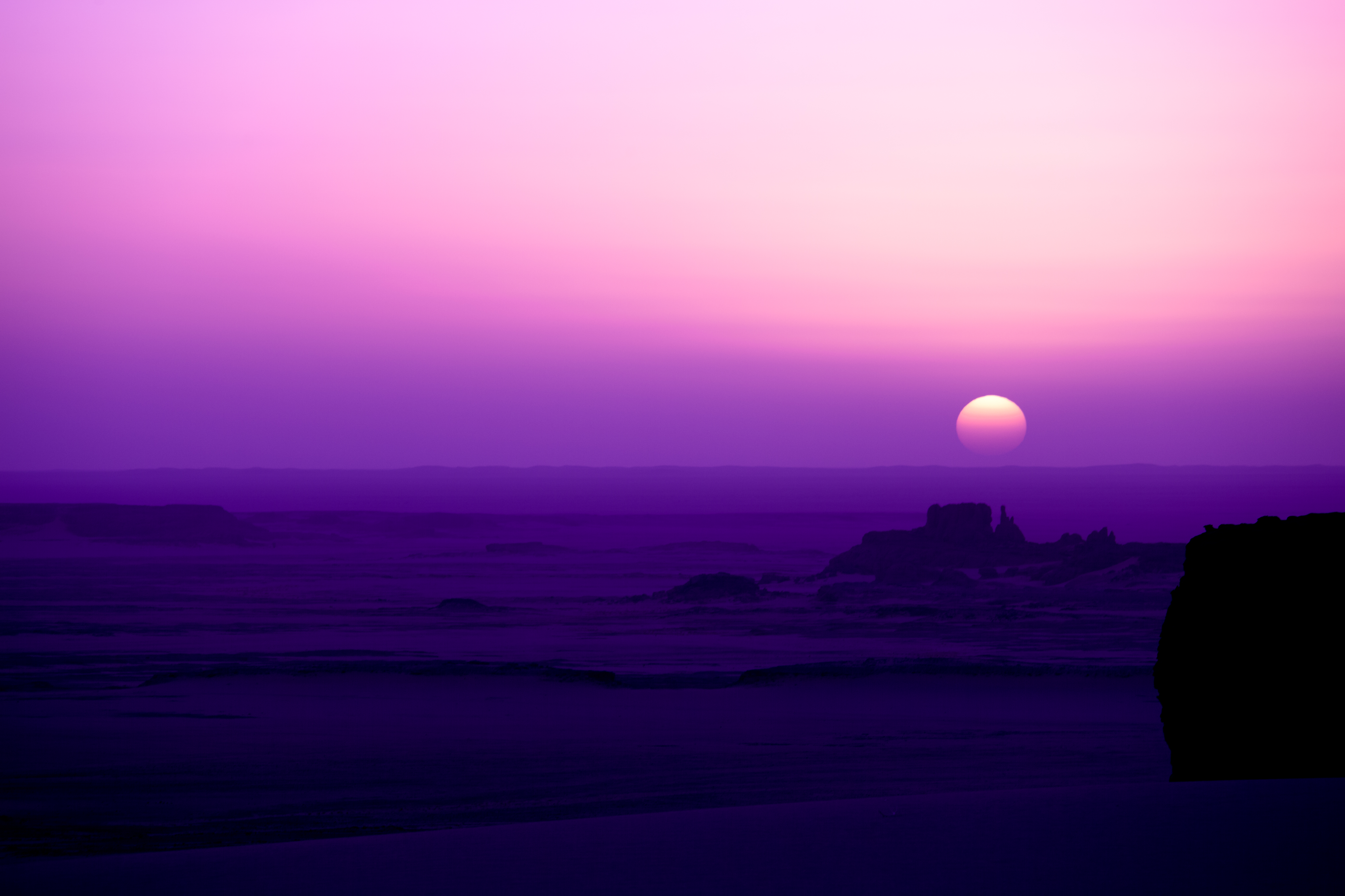 purple, earth, desert, africa, algeria, dune, sahara, sand, sky, sunrise, tassili n'ajjer